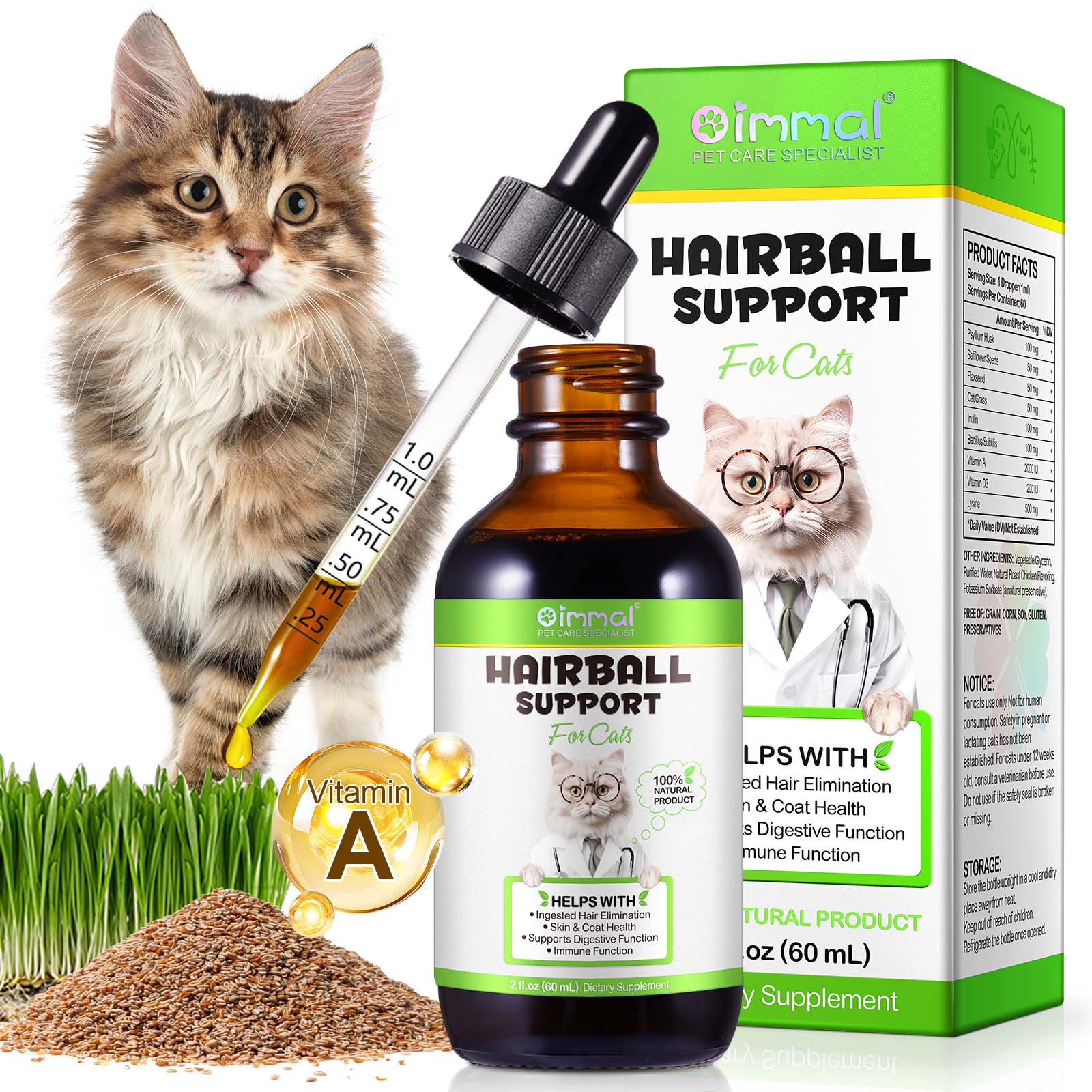 Oimmal Cat Hairball Support Drops 60ml - 1Pack