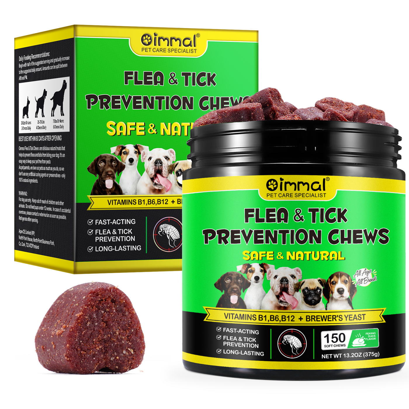 Oimmal 150pcs Dog Flea & Tick Chews (Peking Duck Flavor) - 3Pack