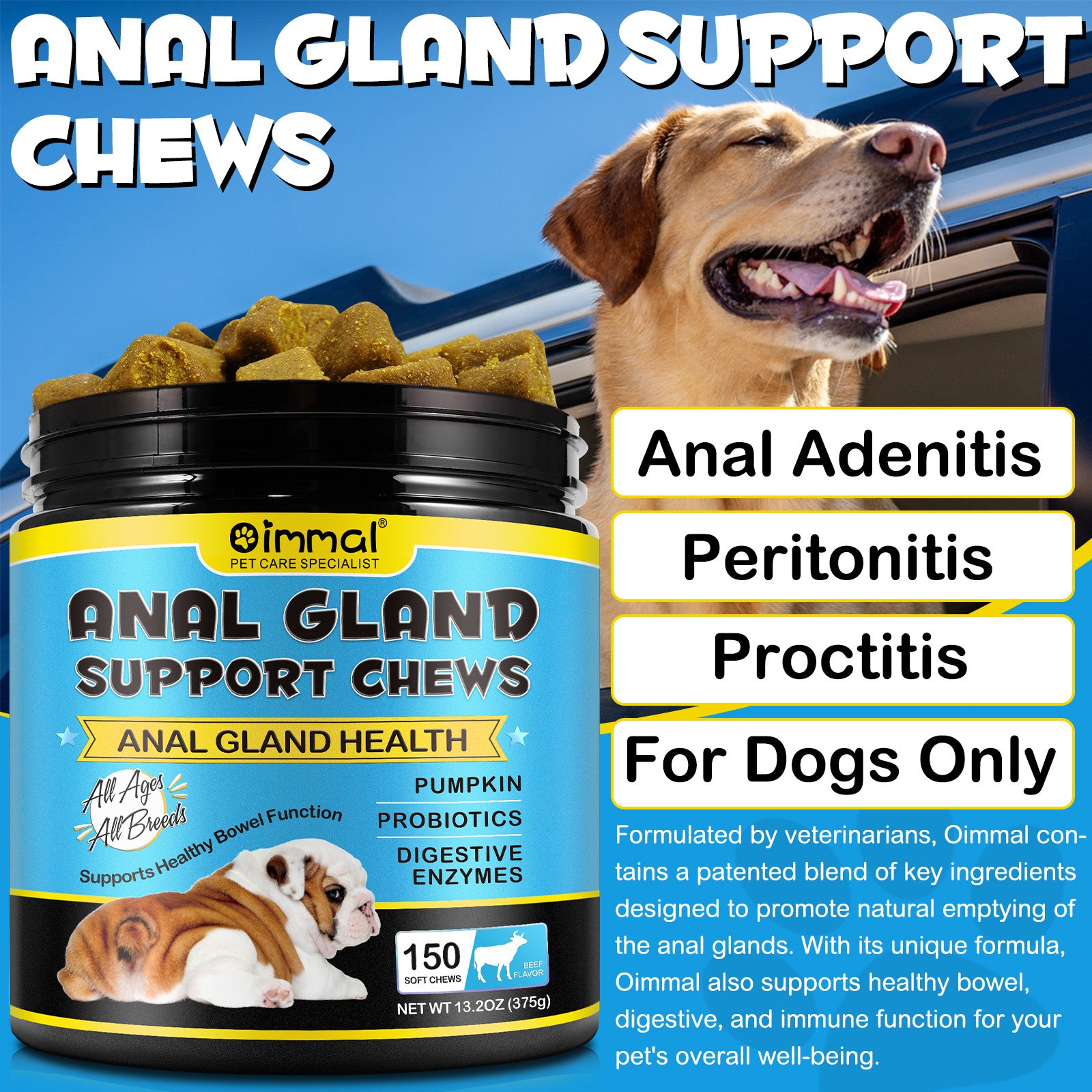 Oimmal 150pcs Dog Anal Cland Support Chews