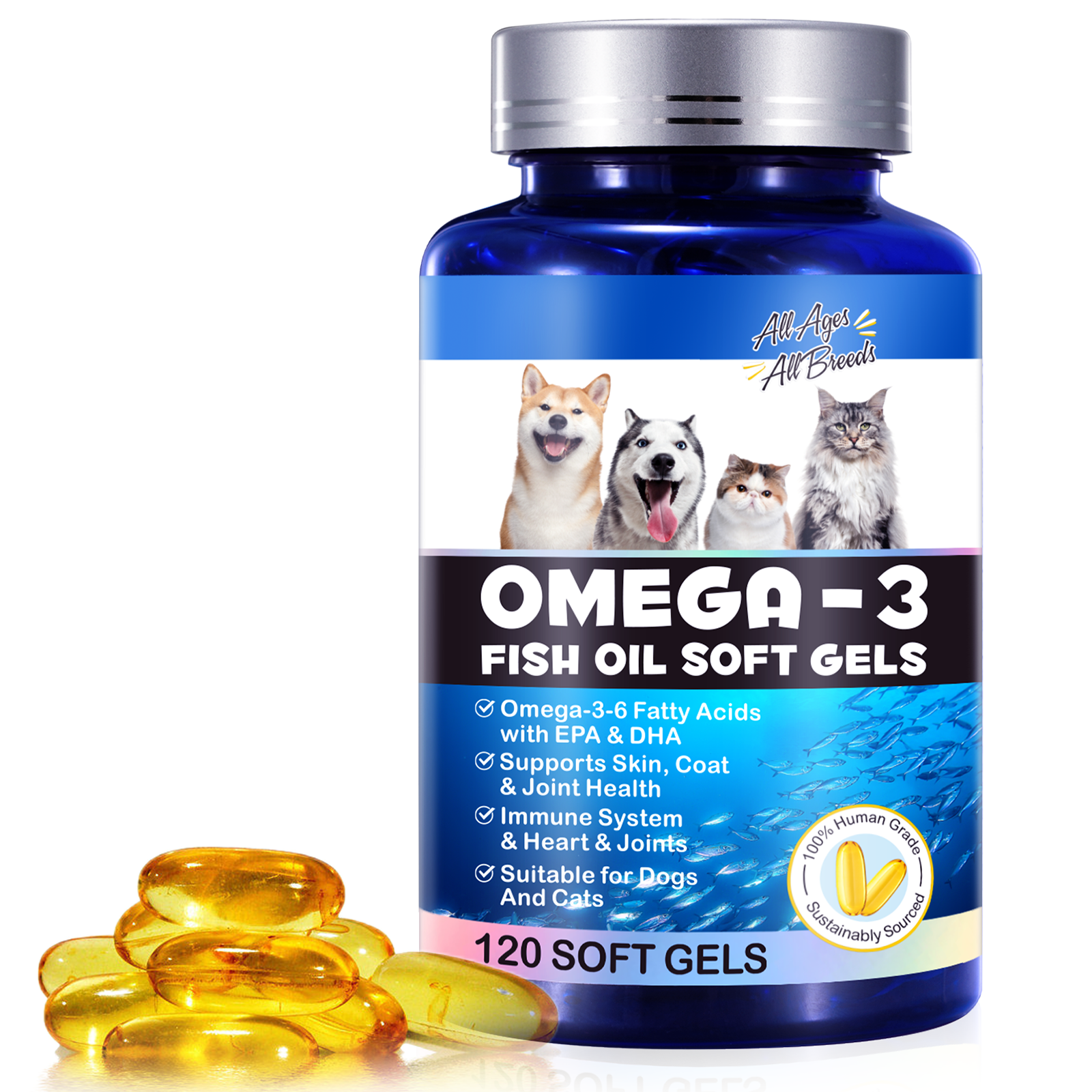 Oimmal Omega-3 Fish Oil Soft Gels for Pets