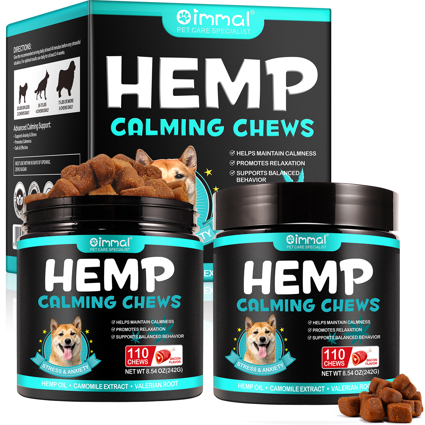 Oimmal Hemp Calming Chews / Bacon Flavor - 2 Packs