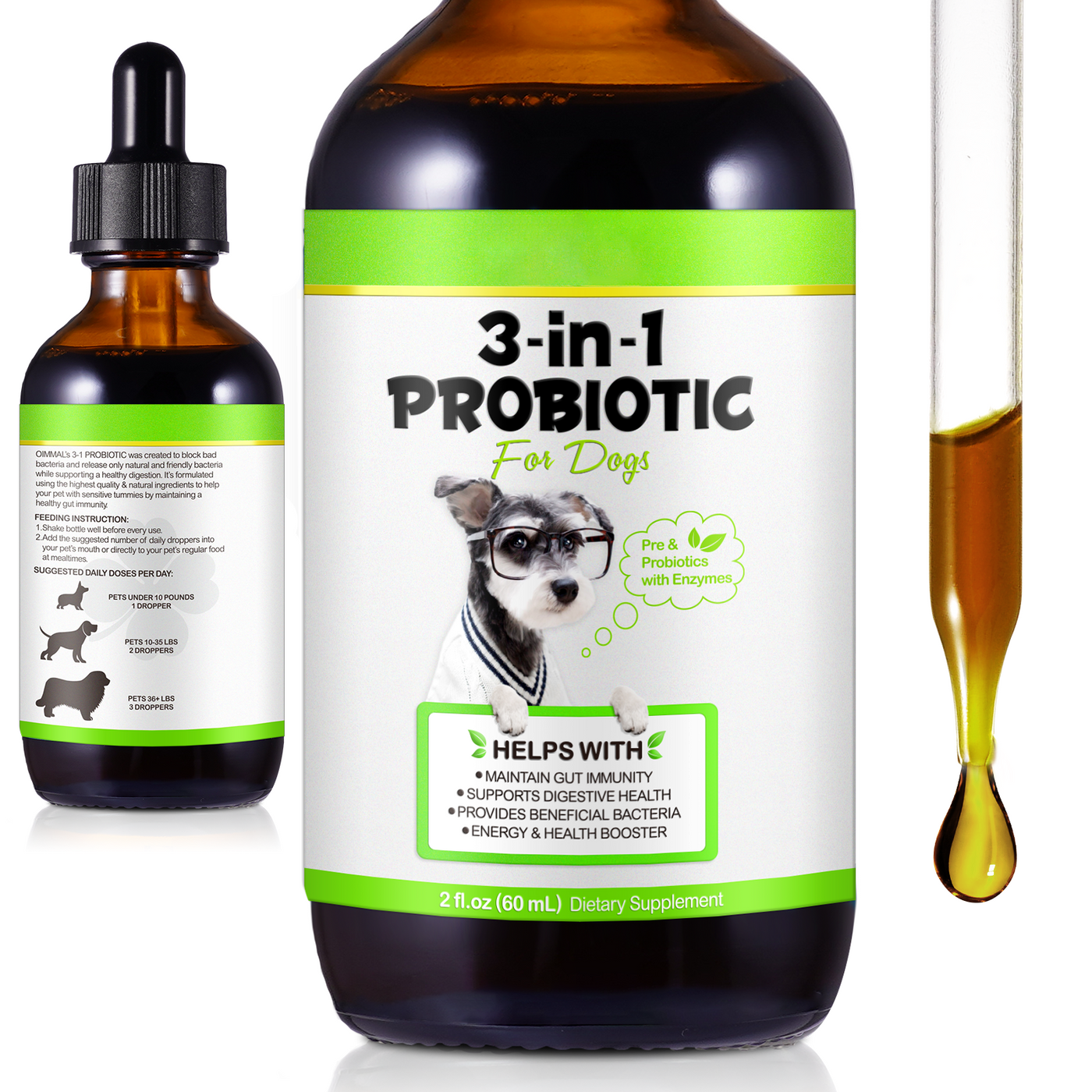 Oimmal 3-in-1 Probiotic Drops for Dogs - LOT of 2