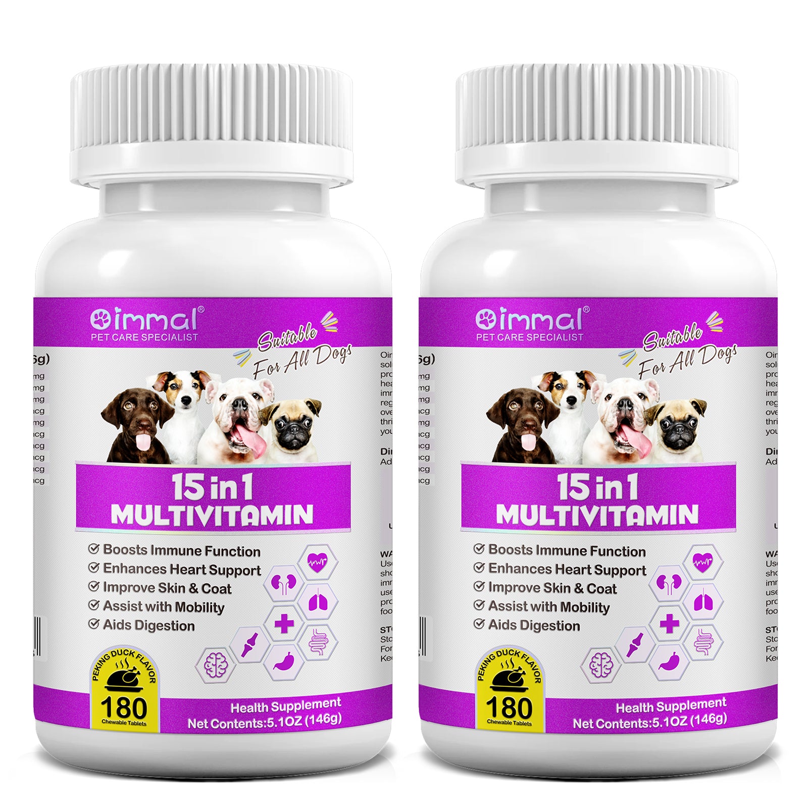 Oimmal 15-IN-1 Multivitamins Supplement for Dogs - 2 Packs