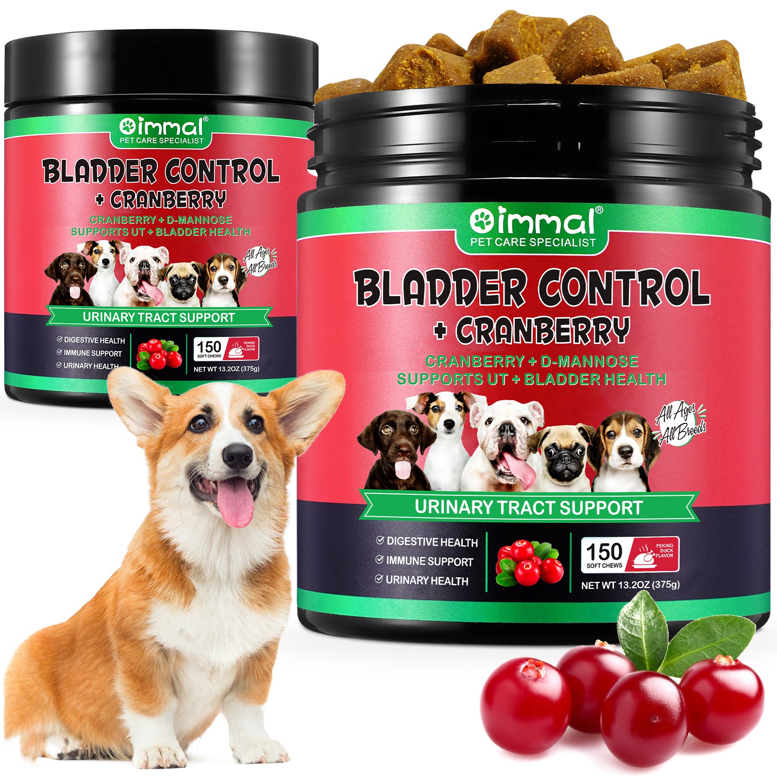 Oimmal 150pcs Dog Bladder Control Chews (Peking Duck Flavor) - 2Pack