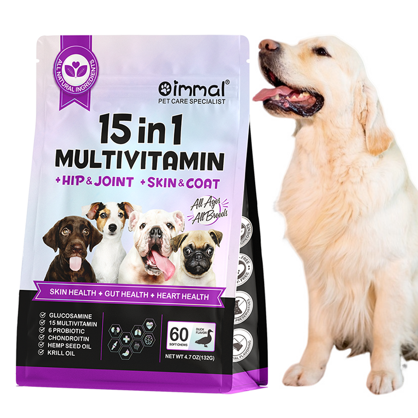 Oimmal 15-IN-1 Multivitamin Soft Chews for Dogs