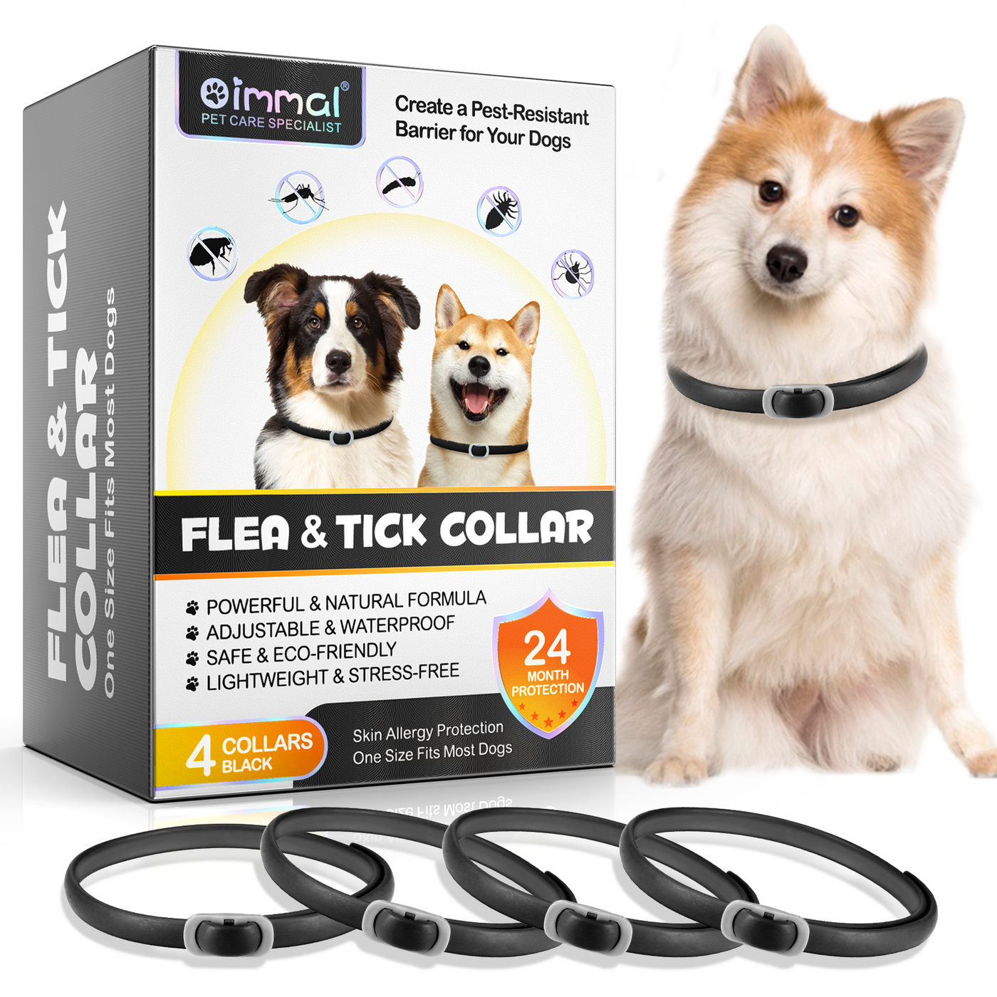 Oimmal Flea & Tick Collar for Dogs (4 Collars) - Black