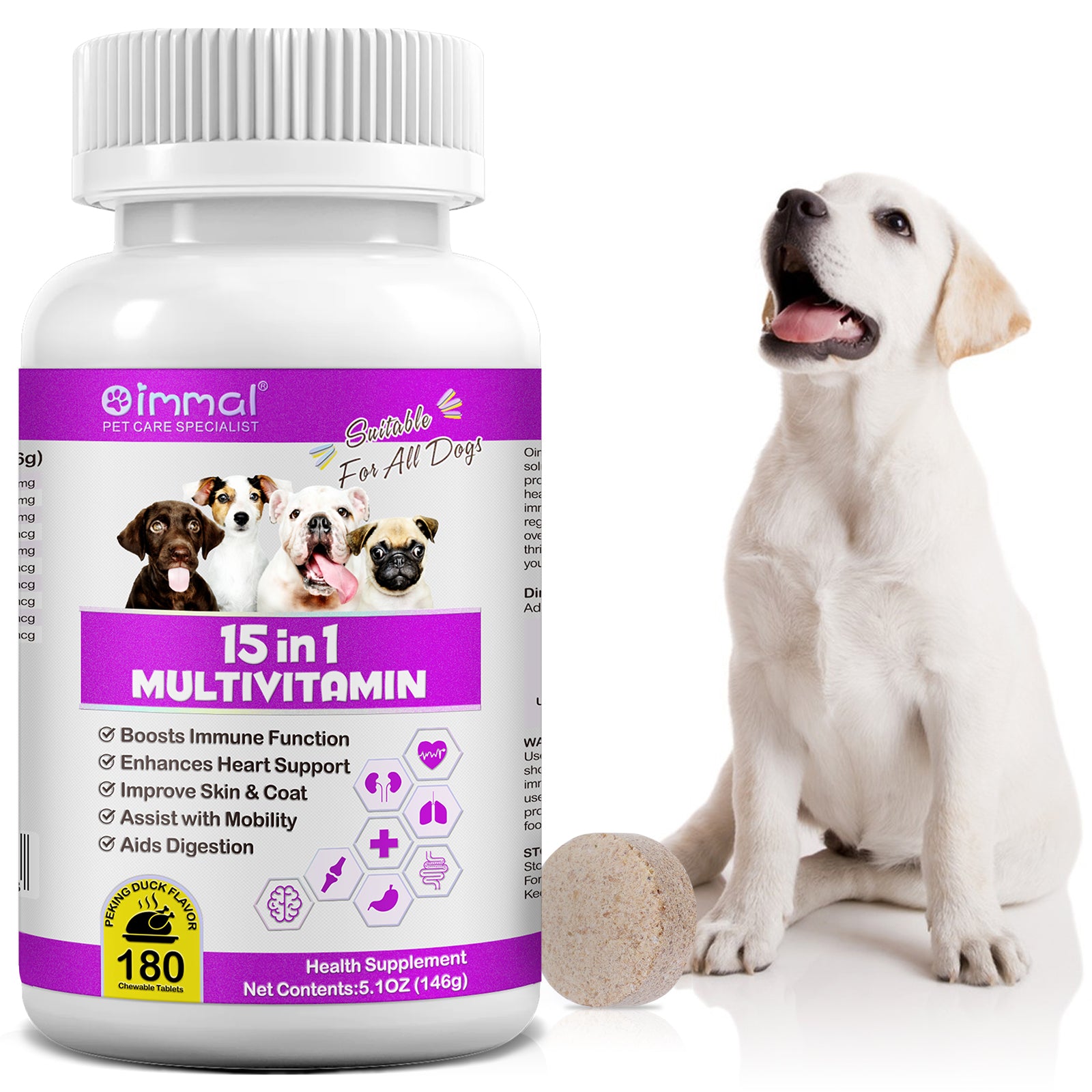 Oimmal 15-IN-1 Multivitamins Supplement for Dogs - 2 Packs