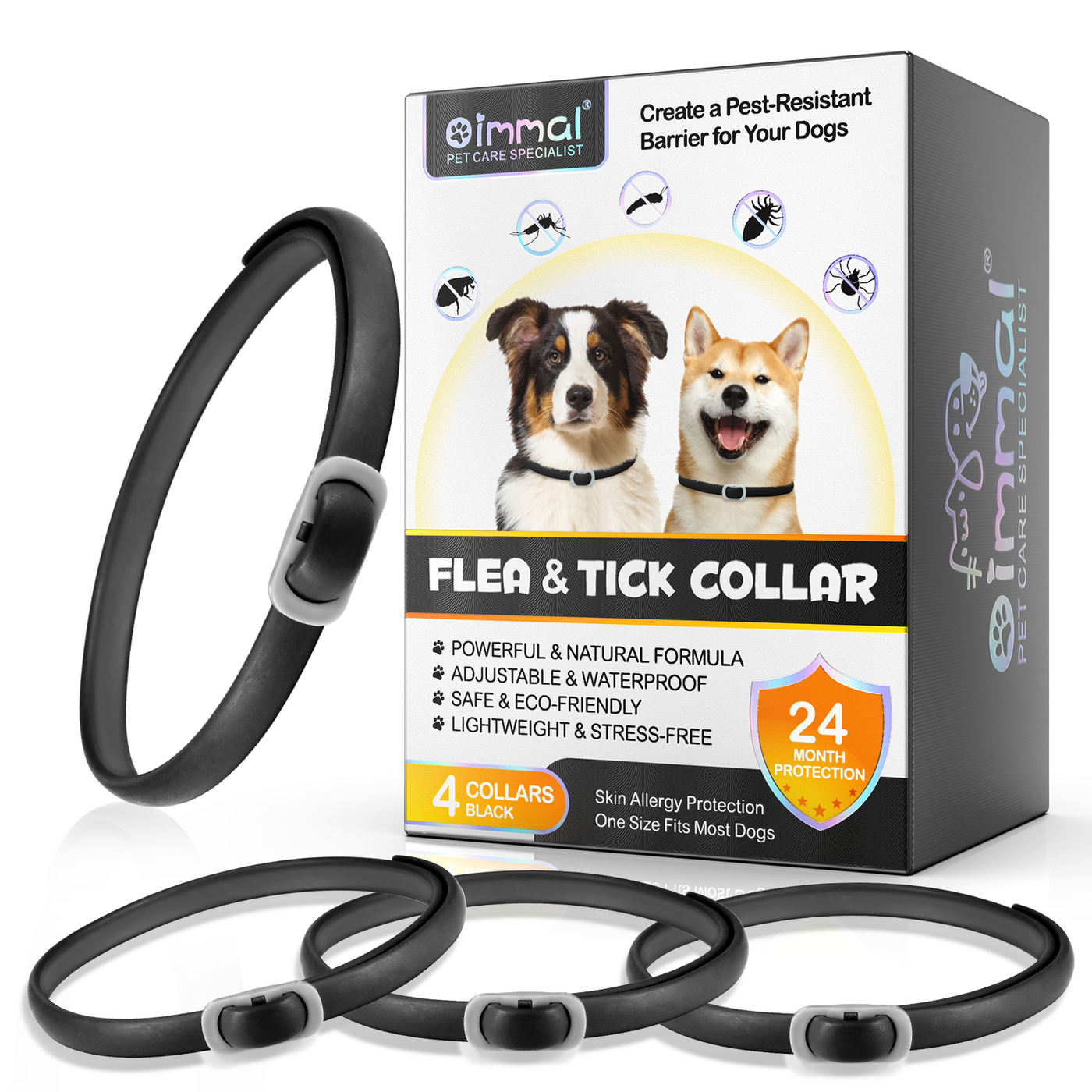 Oimmal Flea & Tick Collar for Dogs (4 Collars) - Black
