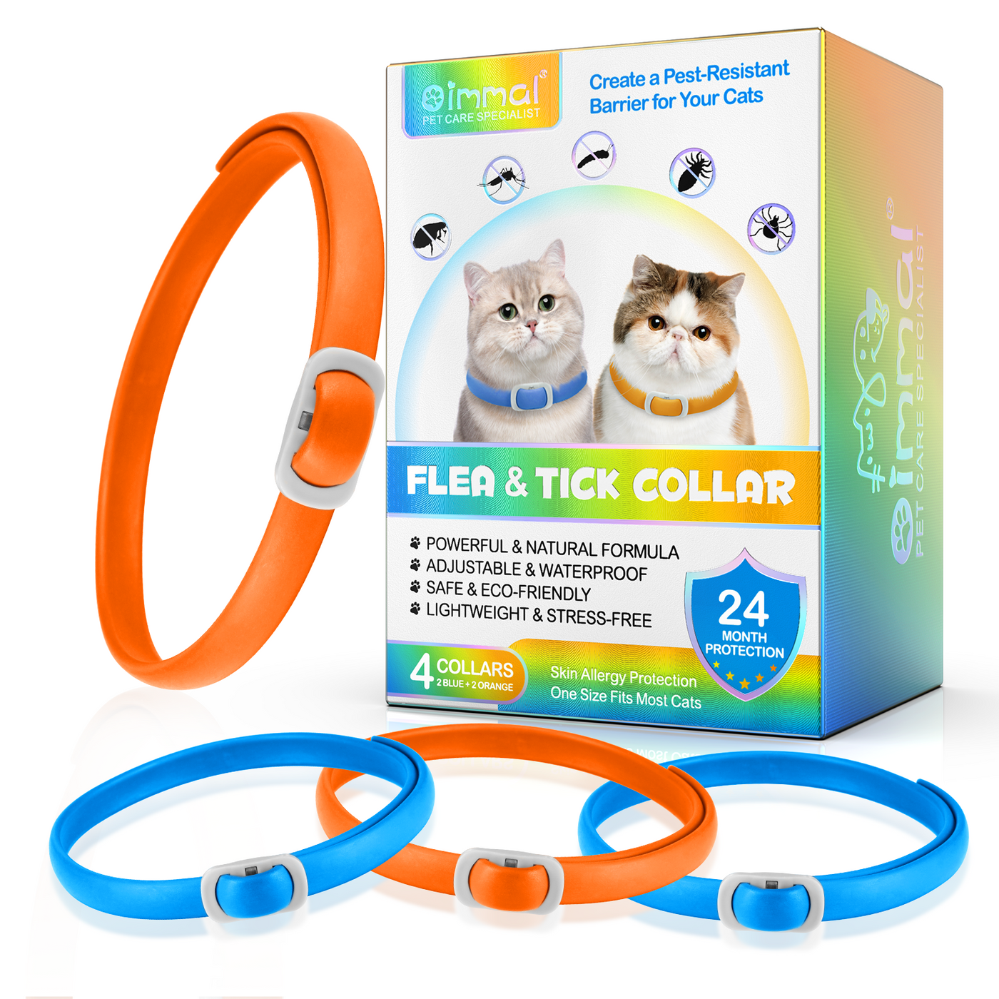 Oimmal Flea & Tick Collar for Cats (4 Collars) - Blue&Orange