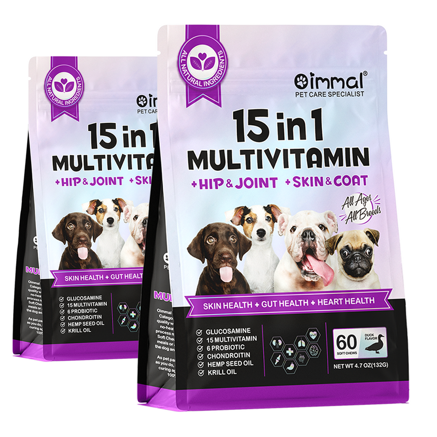 Oimmal 15-IN-1 Multivitamin Soft Chews for Dogs - 2 Packs