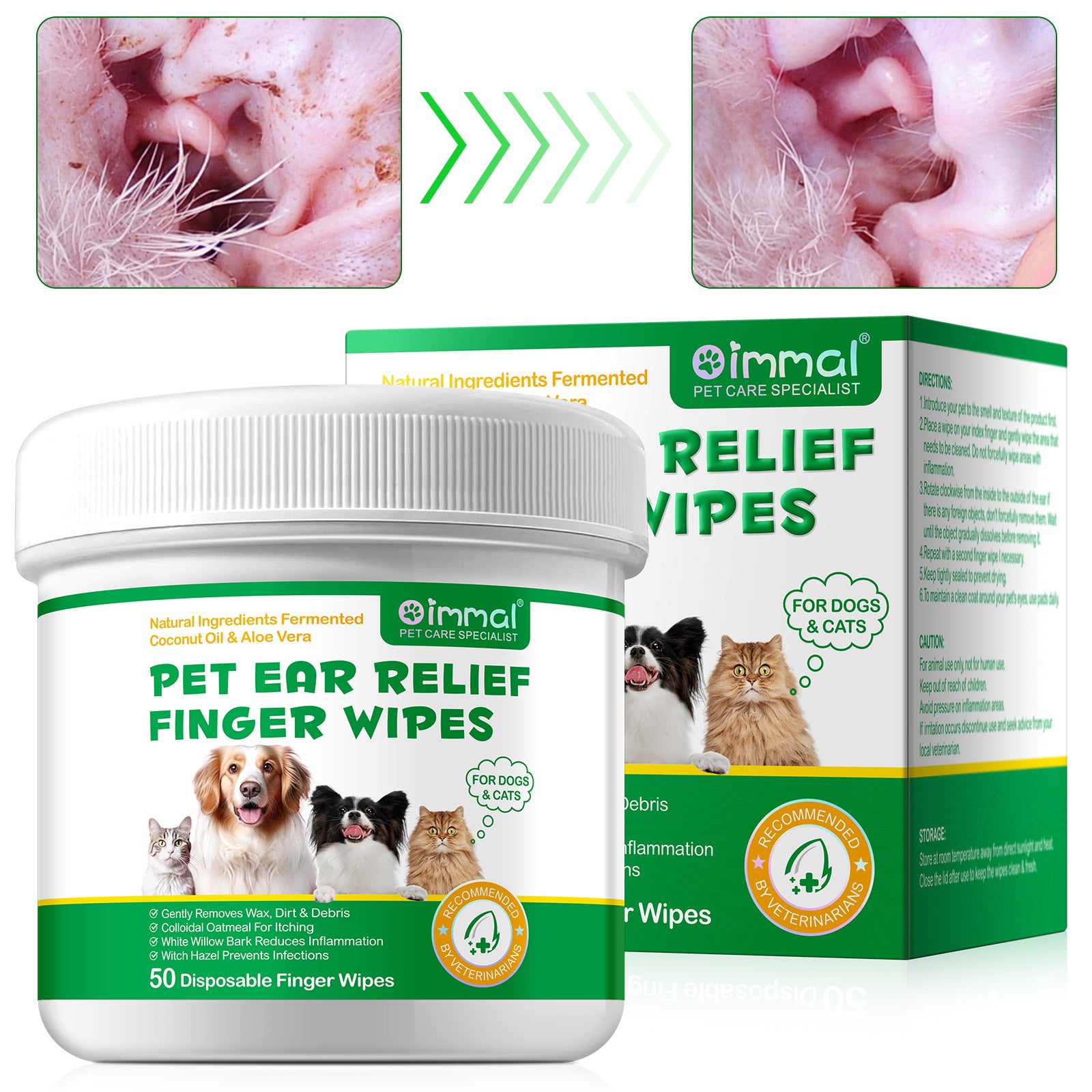 Oimmal 50P Pet Ear Relief Finger Wipes - 2Pack