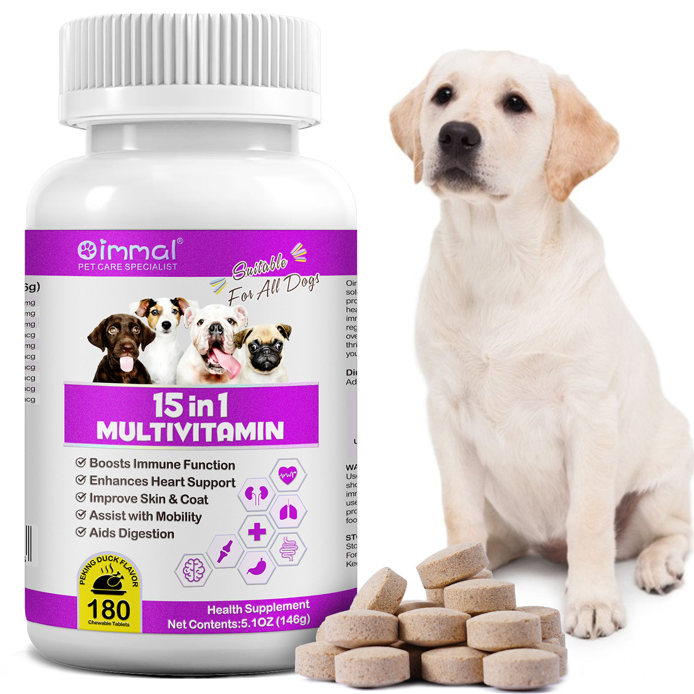 Oimmal 15-IN-1 Multivitamins Supplement for Dogs - 2 Packs