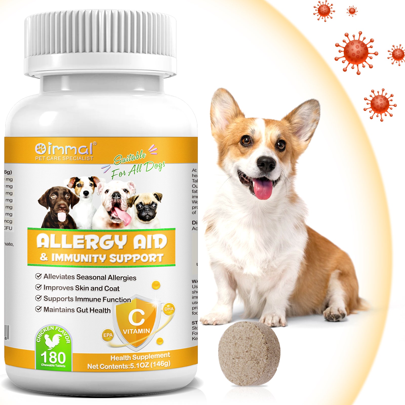 Oimmal Allergy Aid Immunity Supplement for Dogs oimmal