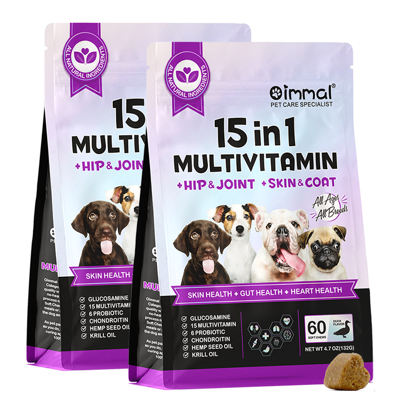 Oimmal 15-IN-1 Multivitamin Soft Chews for Dogs - 2 Packs