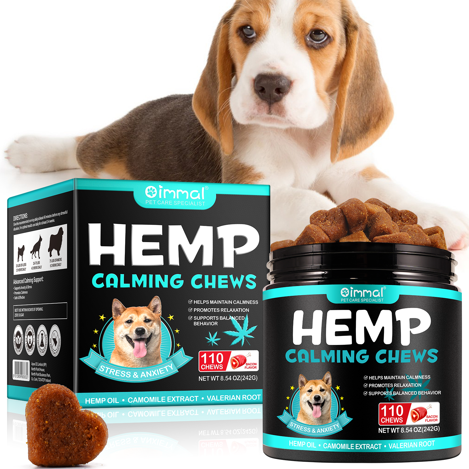 Oimmal Hemp Calming Chews / Bacon Flavor - 2 Packs