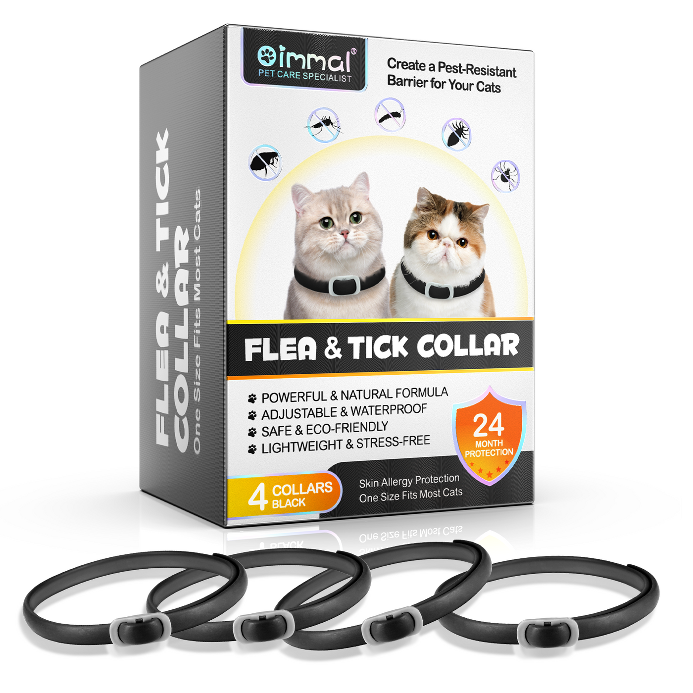 Oimmal Flea & Tick Collar for Cats (4 Collars) - Black