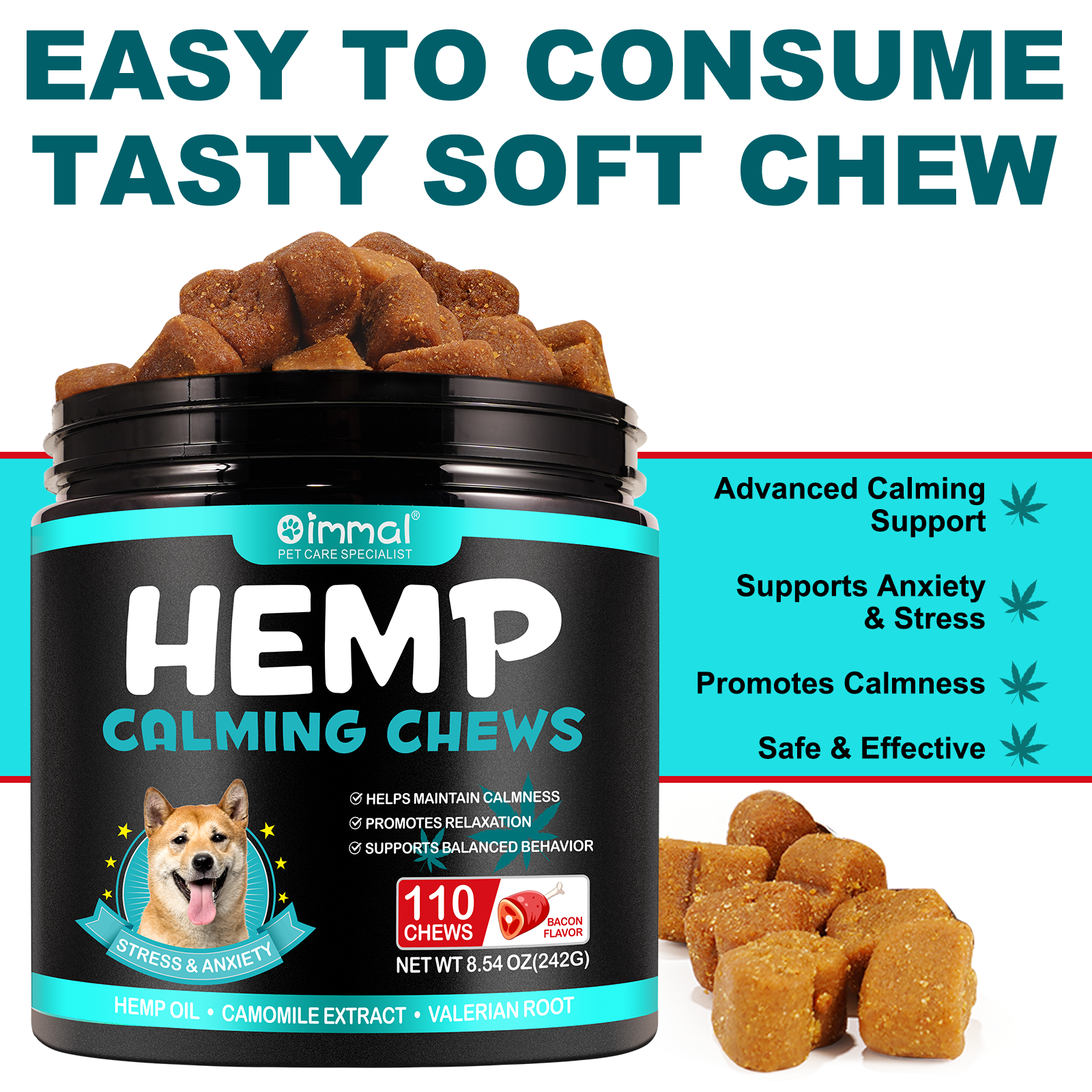 Oimmal Hemp Calming Chews / Bacon Flavor - 3 Packs