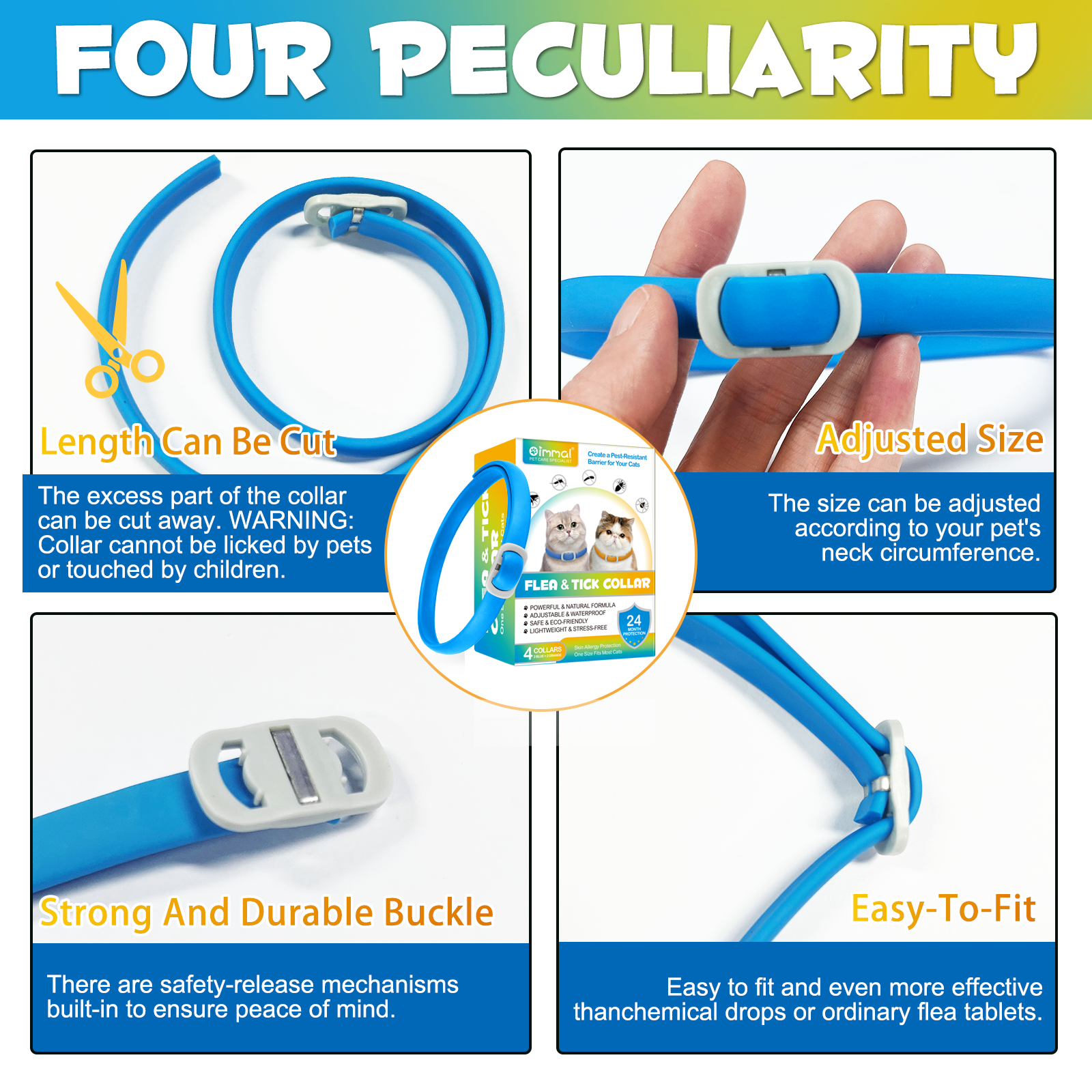 Oimmal Flea & Tick Collar for Cats (4 Collars) - Blue&Orange