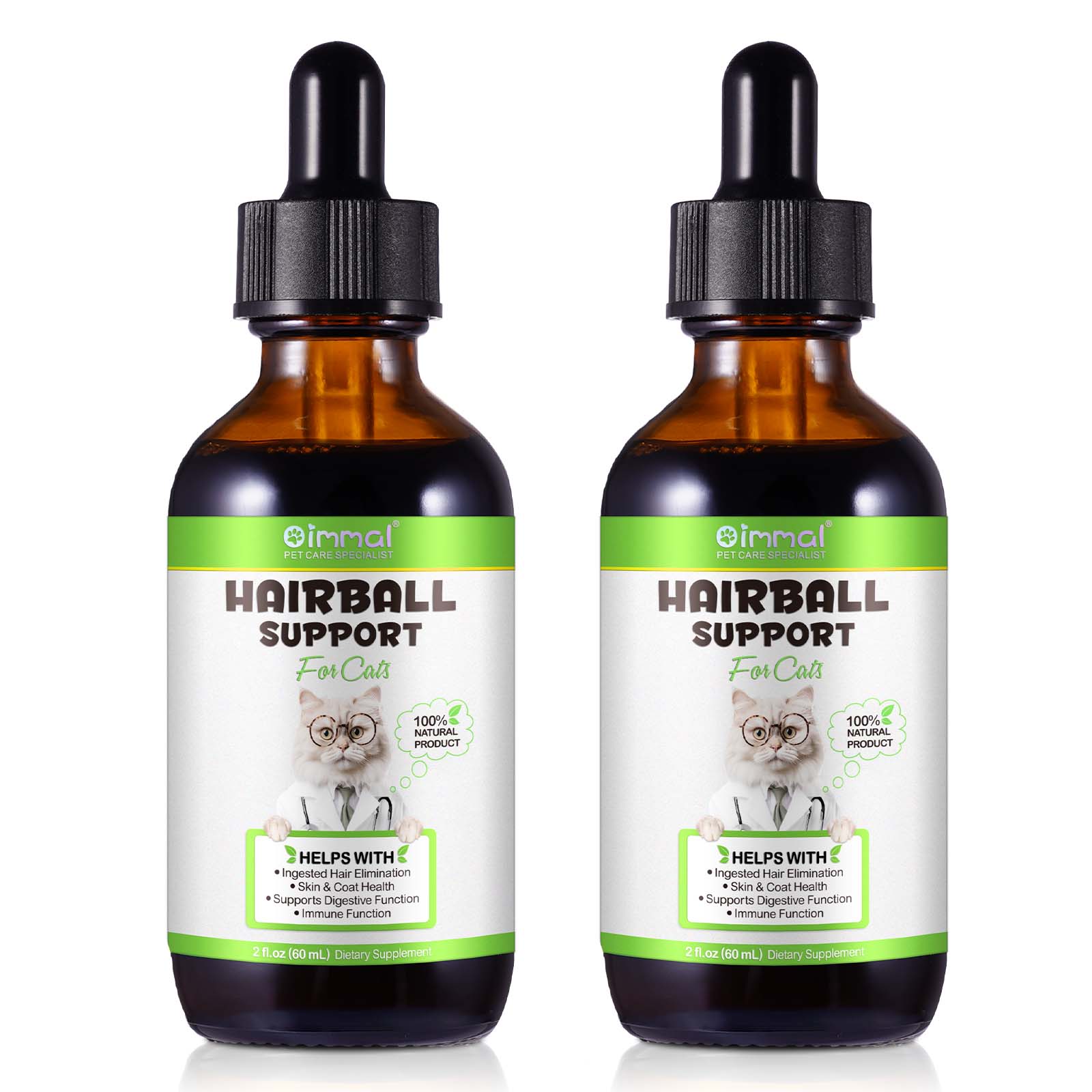Oimmal Cat Hairball Support Drops 60ml - 2Pack