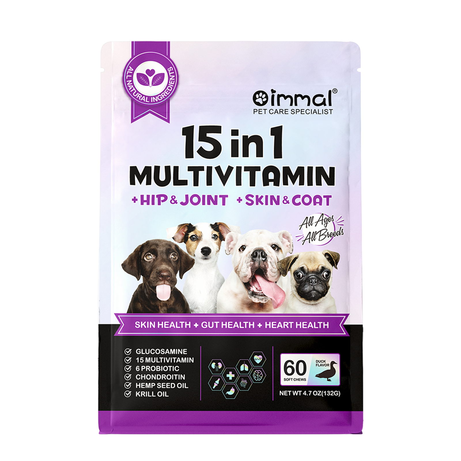 Oimmal 15-IN-1 Multivitamin Soft Chews for Dogs - 2 Packs