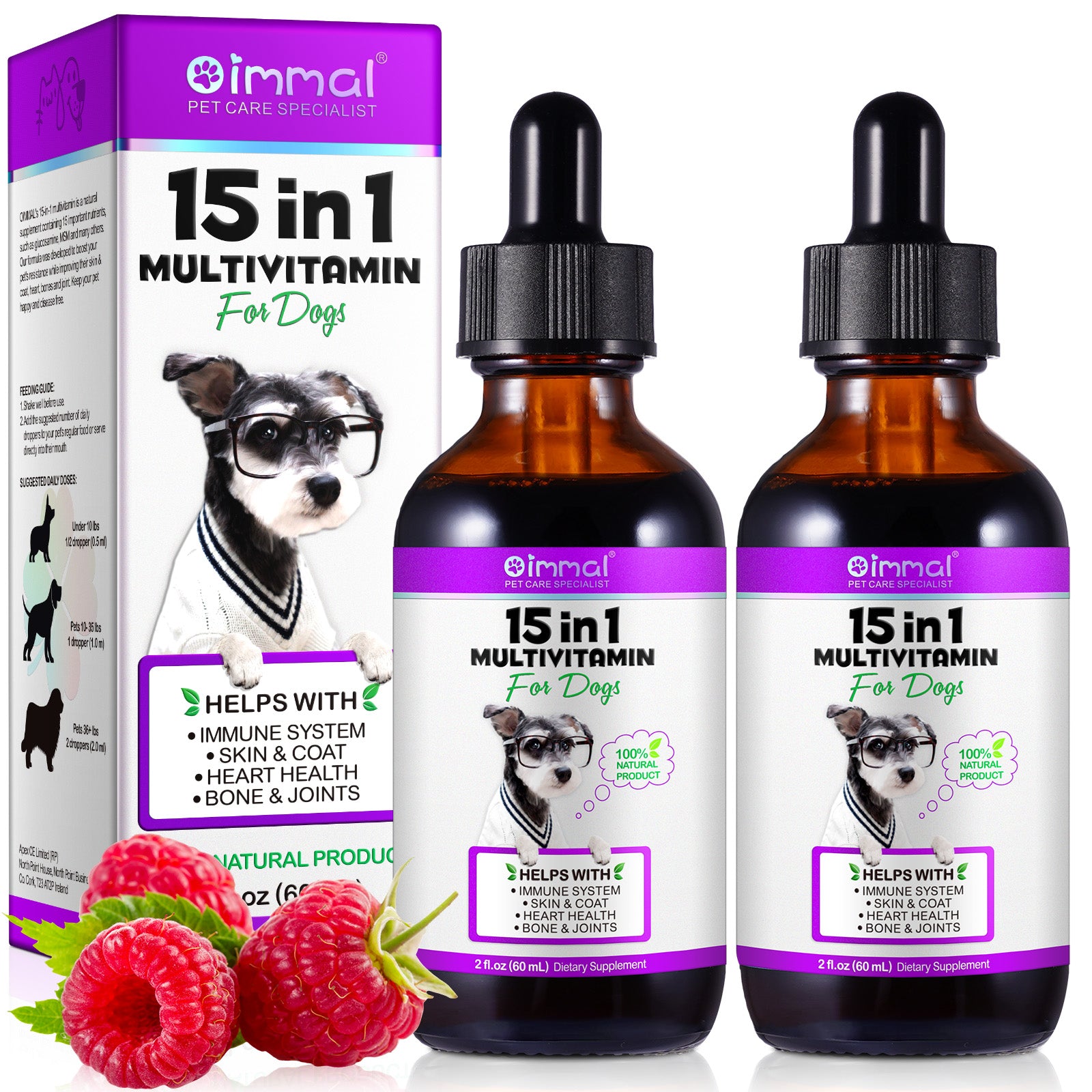 Oimmal 15 in 1 Multivitamin Drops for Dogs - LOT of 2