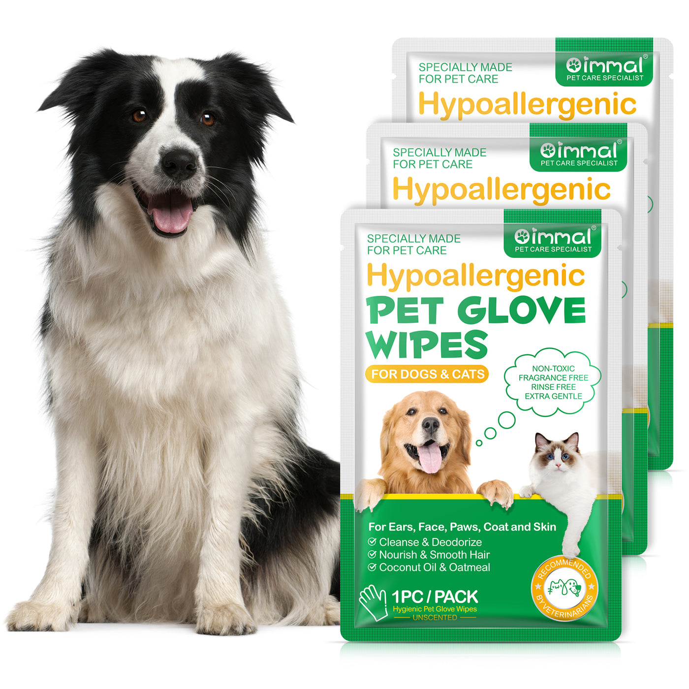 Oimmal Pets Cleaning Gloves Wipes - 8 Pack