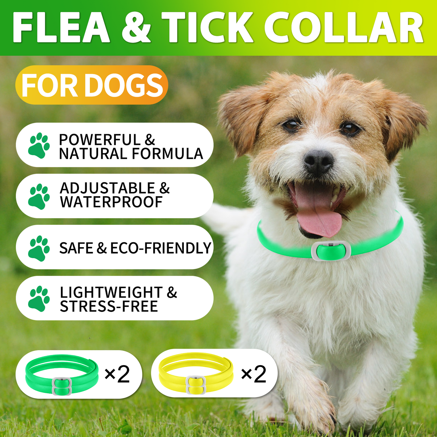 Oimmal Flea & Tick Collar for Dogs (4 Collars) - Green&Yellow