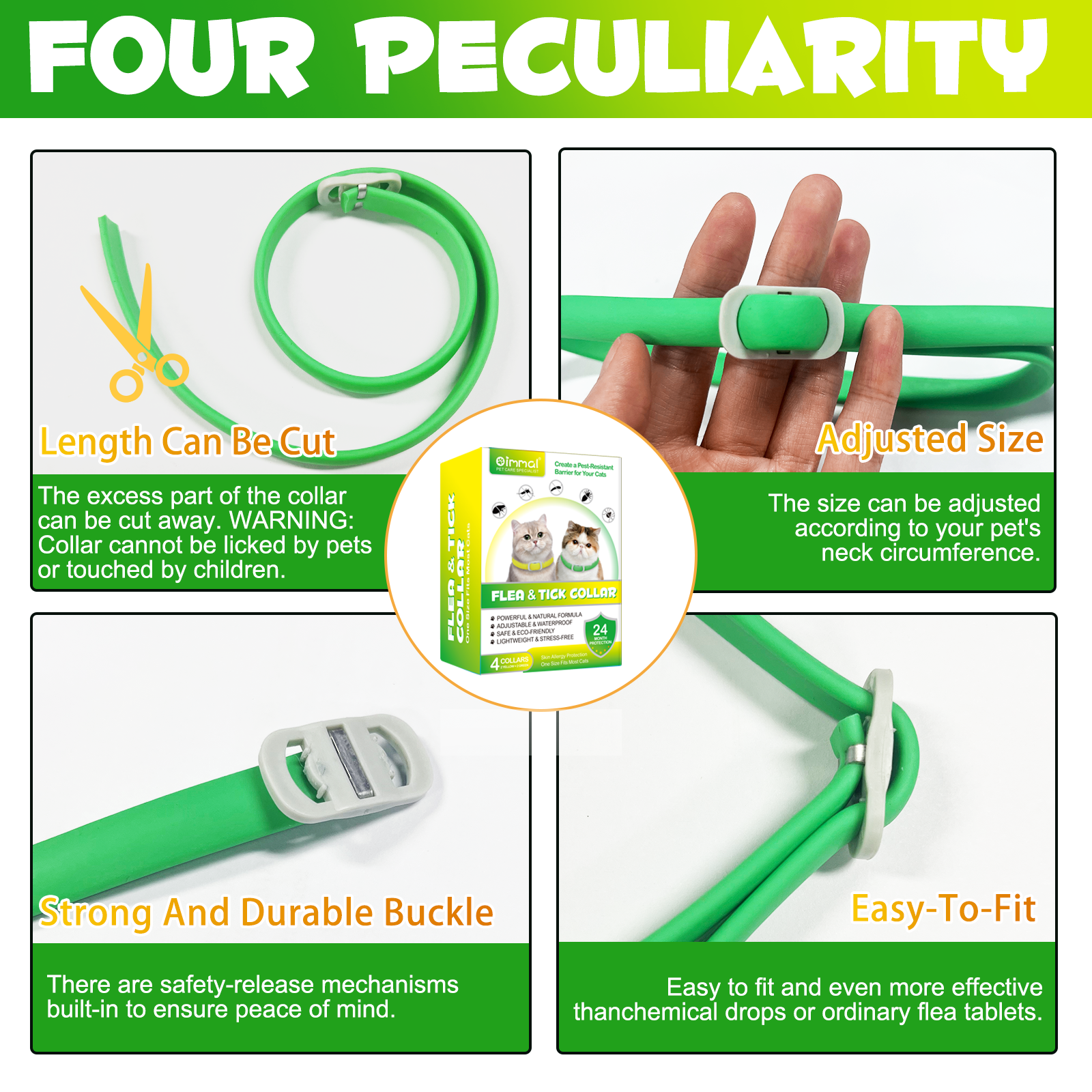 Oimmal Flea & Tick Collar for Cats (4 Collars) - Green&Yellow