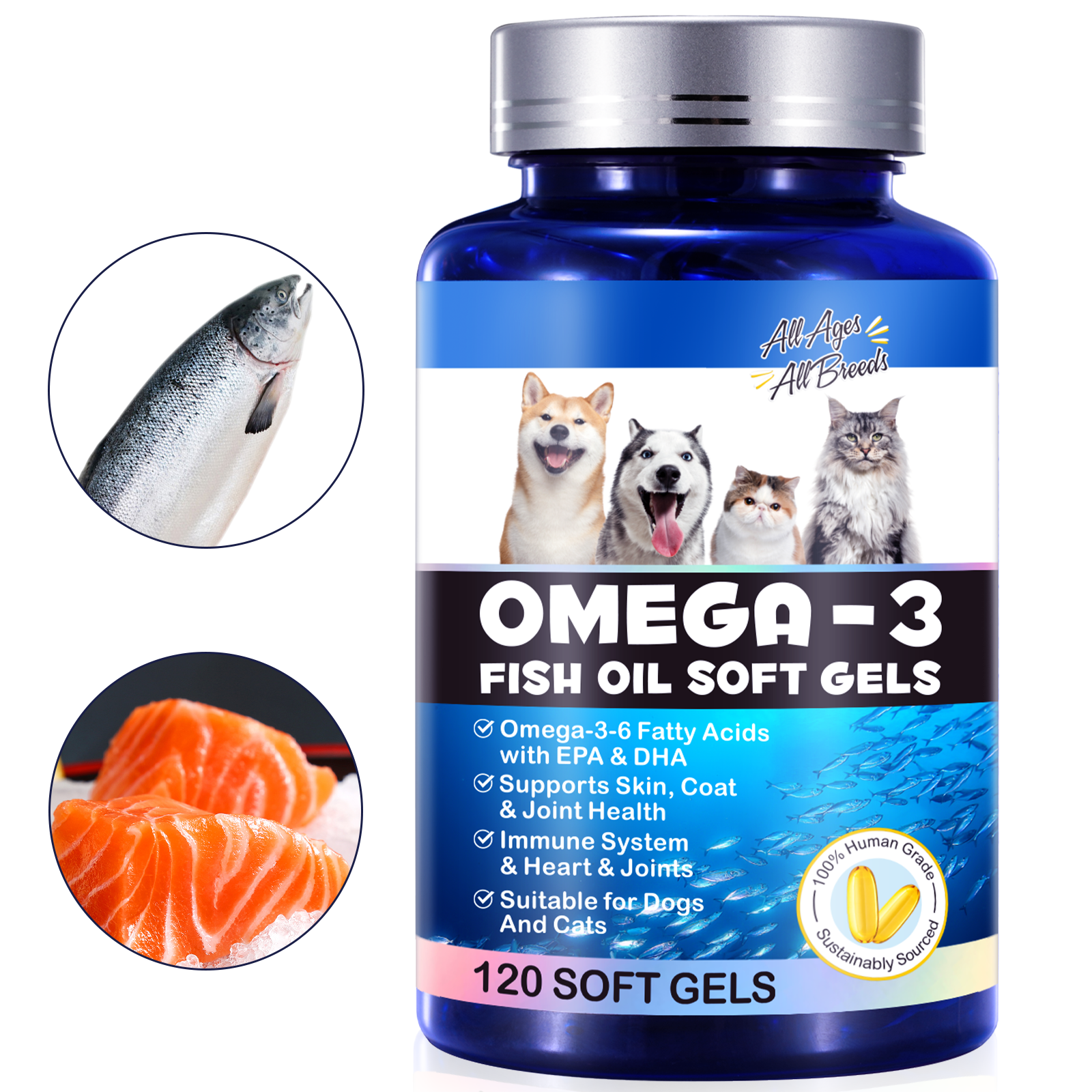 Oimmal Omega-3 Fish Oil Soft Gels for Pets