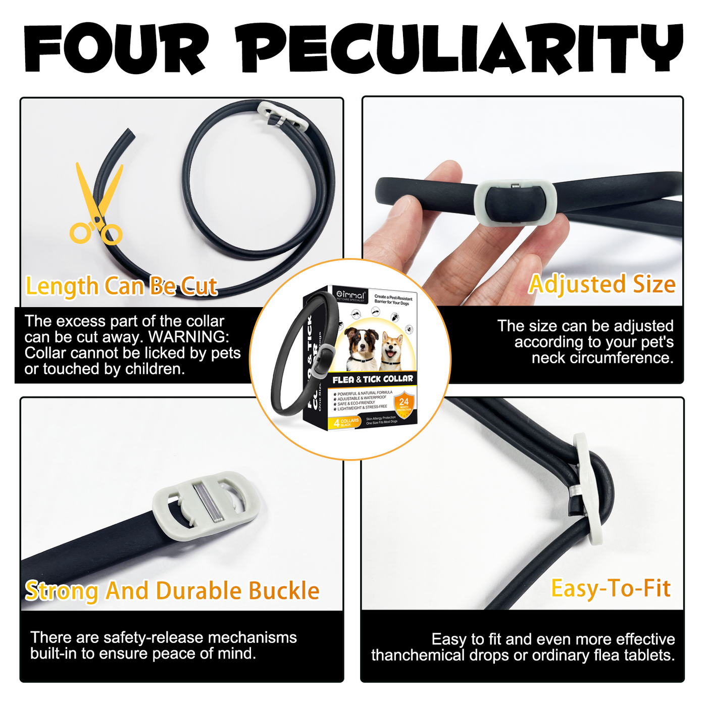 Oimmal Flea & Tick Collar for Dogs (4 Collars) - Black