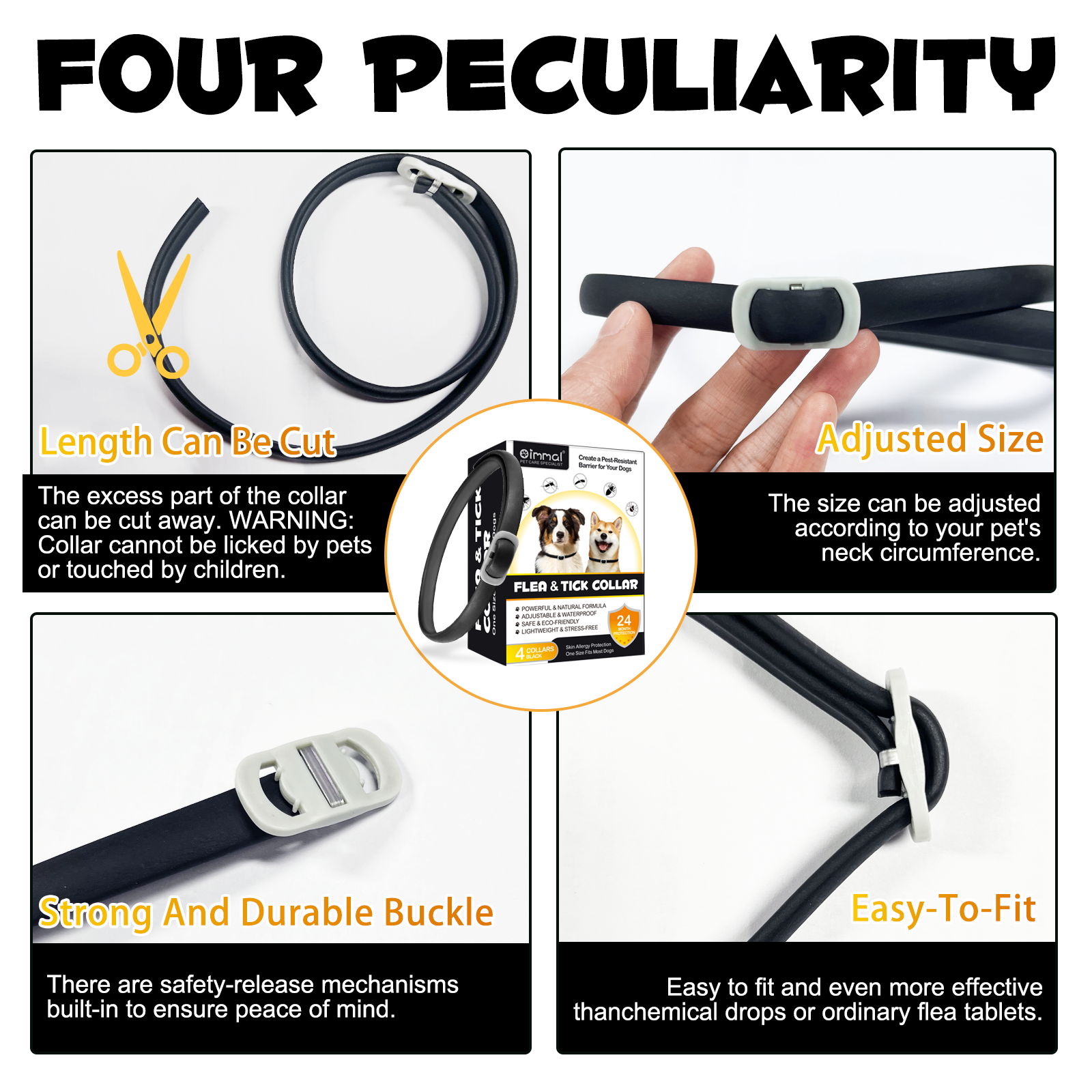 Oimmal Flea & Tick Collar for Dogs (4 Collars) - Black