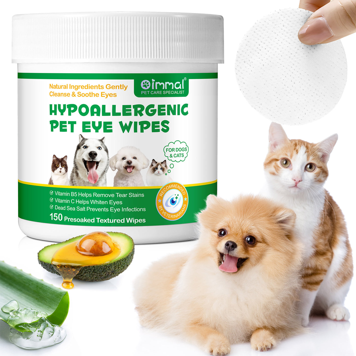 Oimmal 150P Hypoallergenic Pet Eye Wipes