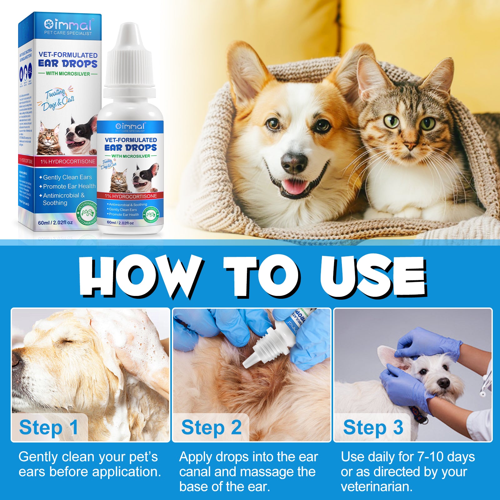 Oimmal Pets Ear Drops 60ml - 1Pack