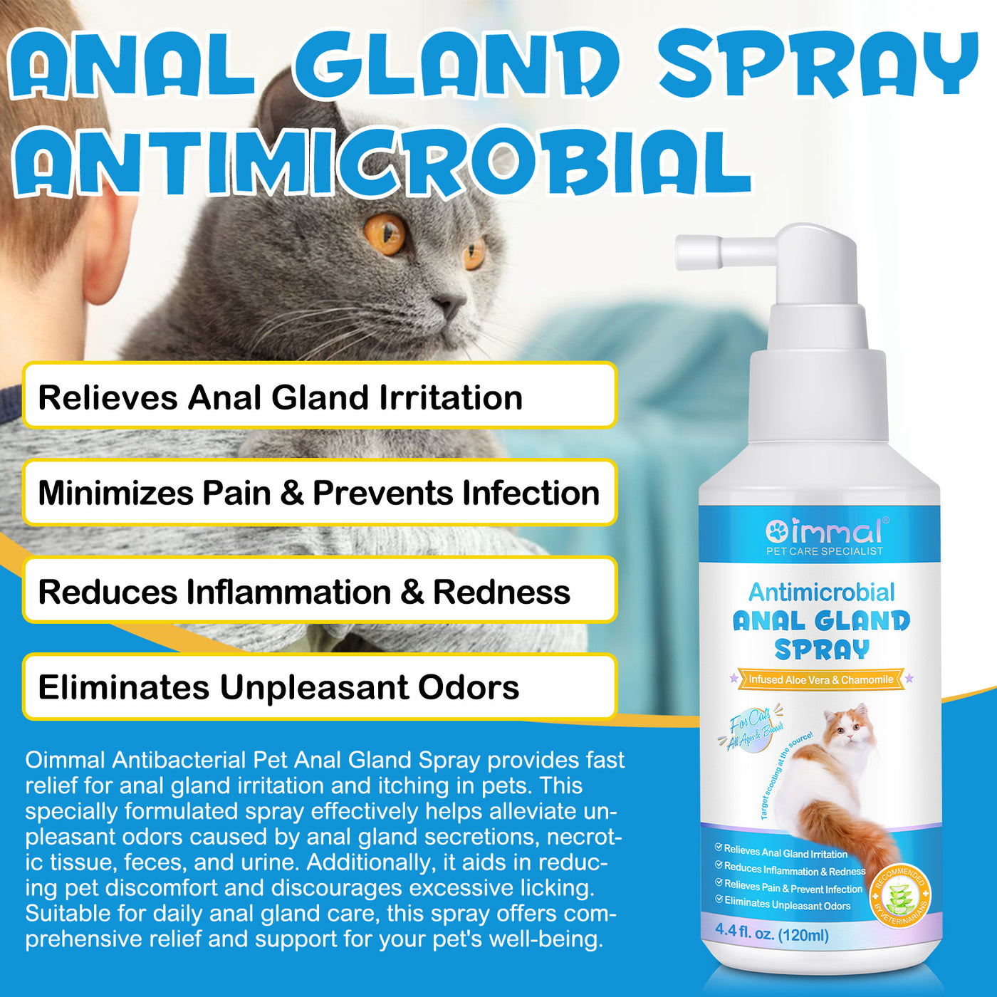 Oimmal Antimicrobial Anal Gland Spray for Cat