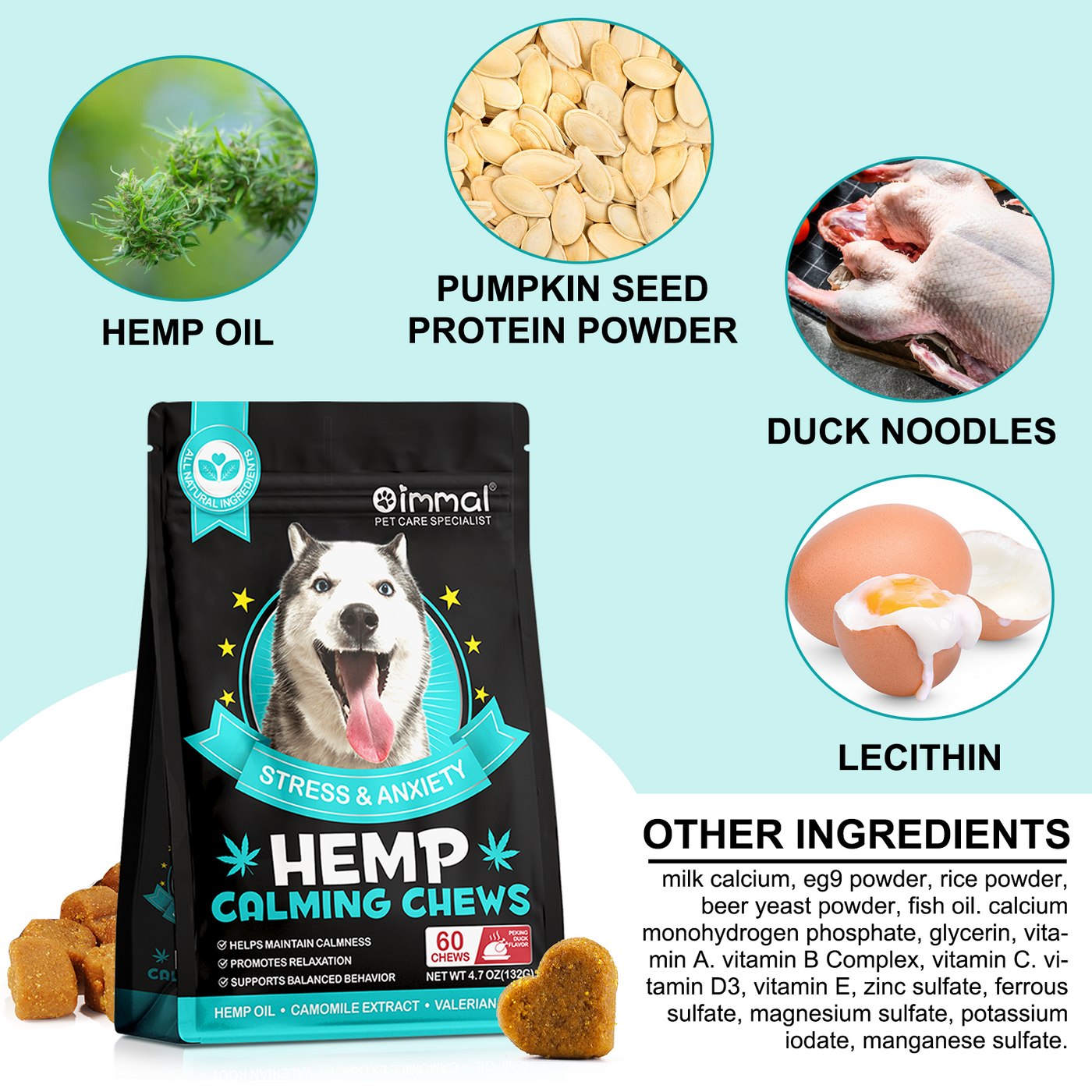 Oimmal Hemp Calming Chews - 60 Chews / Peking Duck Flavor