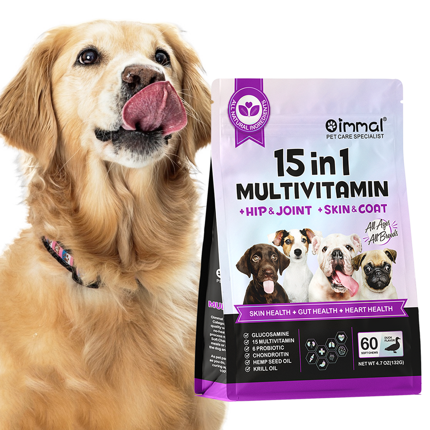 Oimmal 15-IN-1 Multivitamin Soft Chews for Dogs