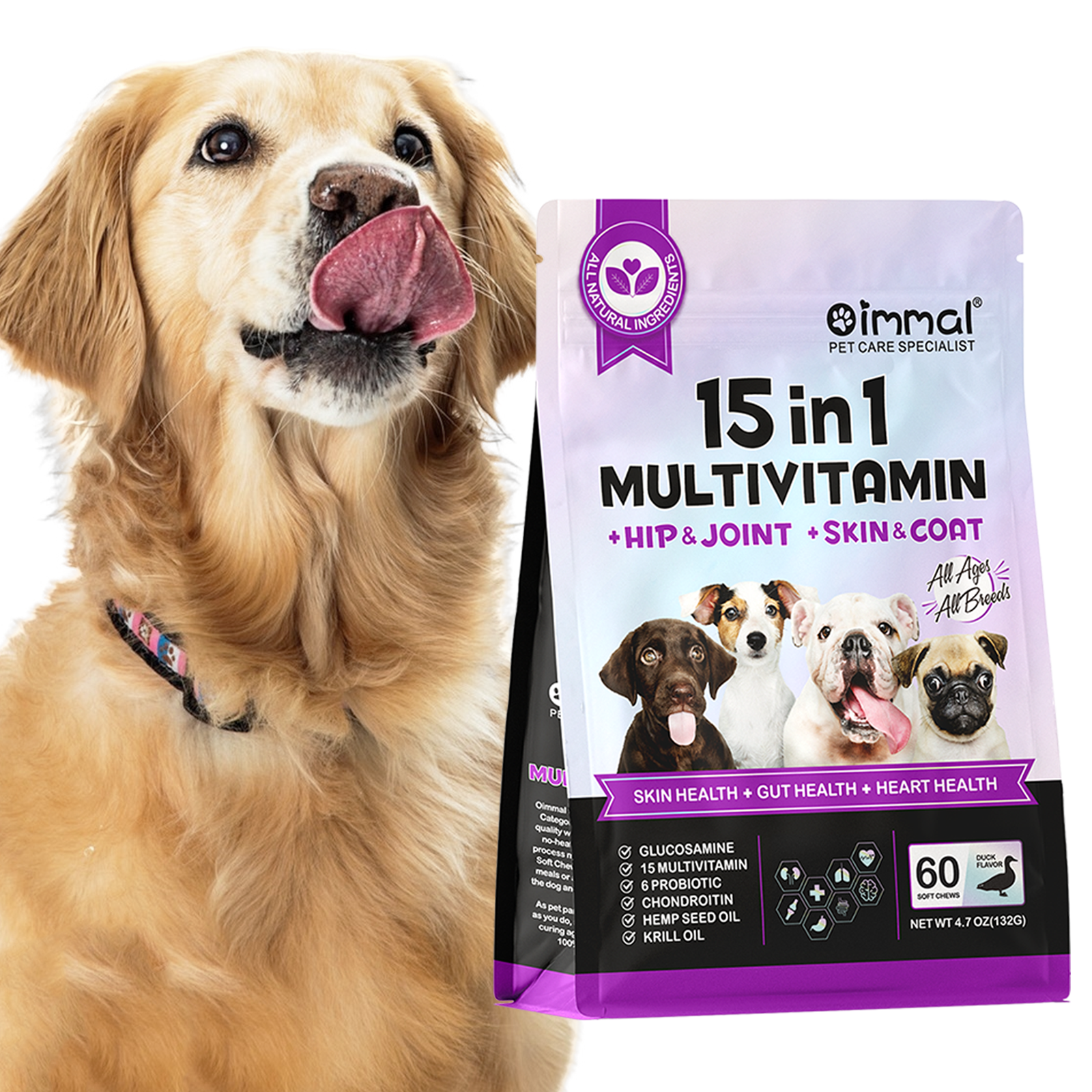 Oimmal 15-IN-1 Multivitamin Soft Chews for Dogs - 2 Packs