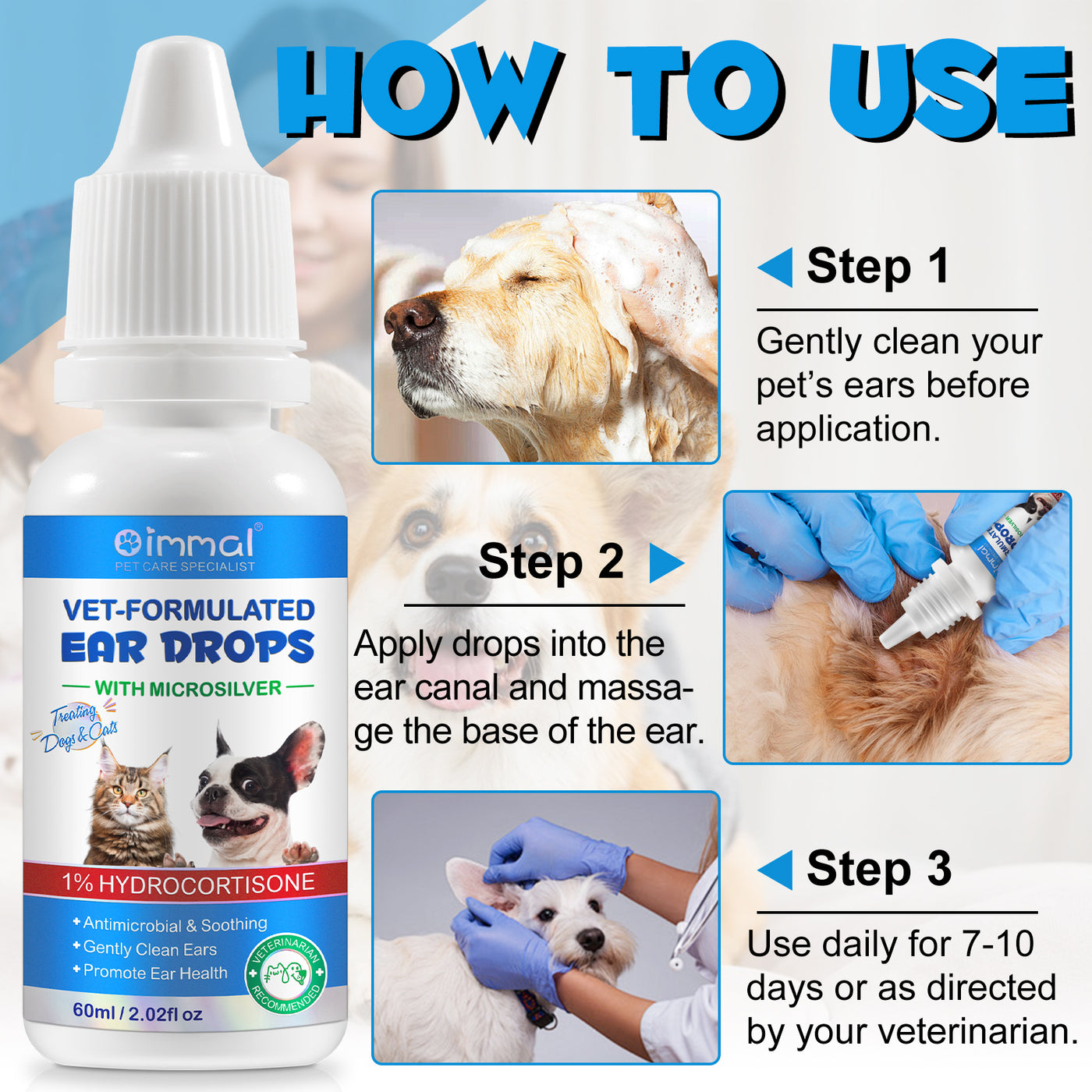 Oimmal Pets Ear Drops 60ml - 3Pack