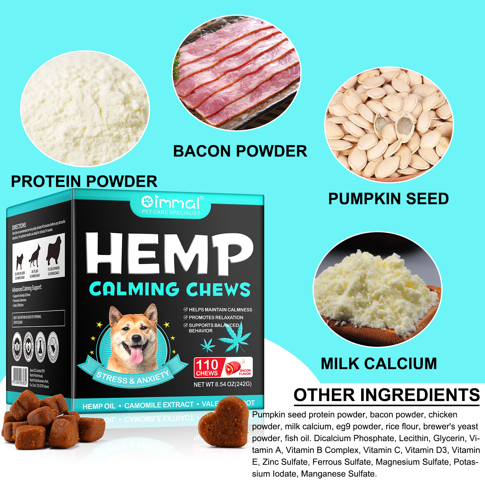 Oimmal Hemp Calming Chews / Bacon Flavor