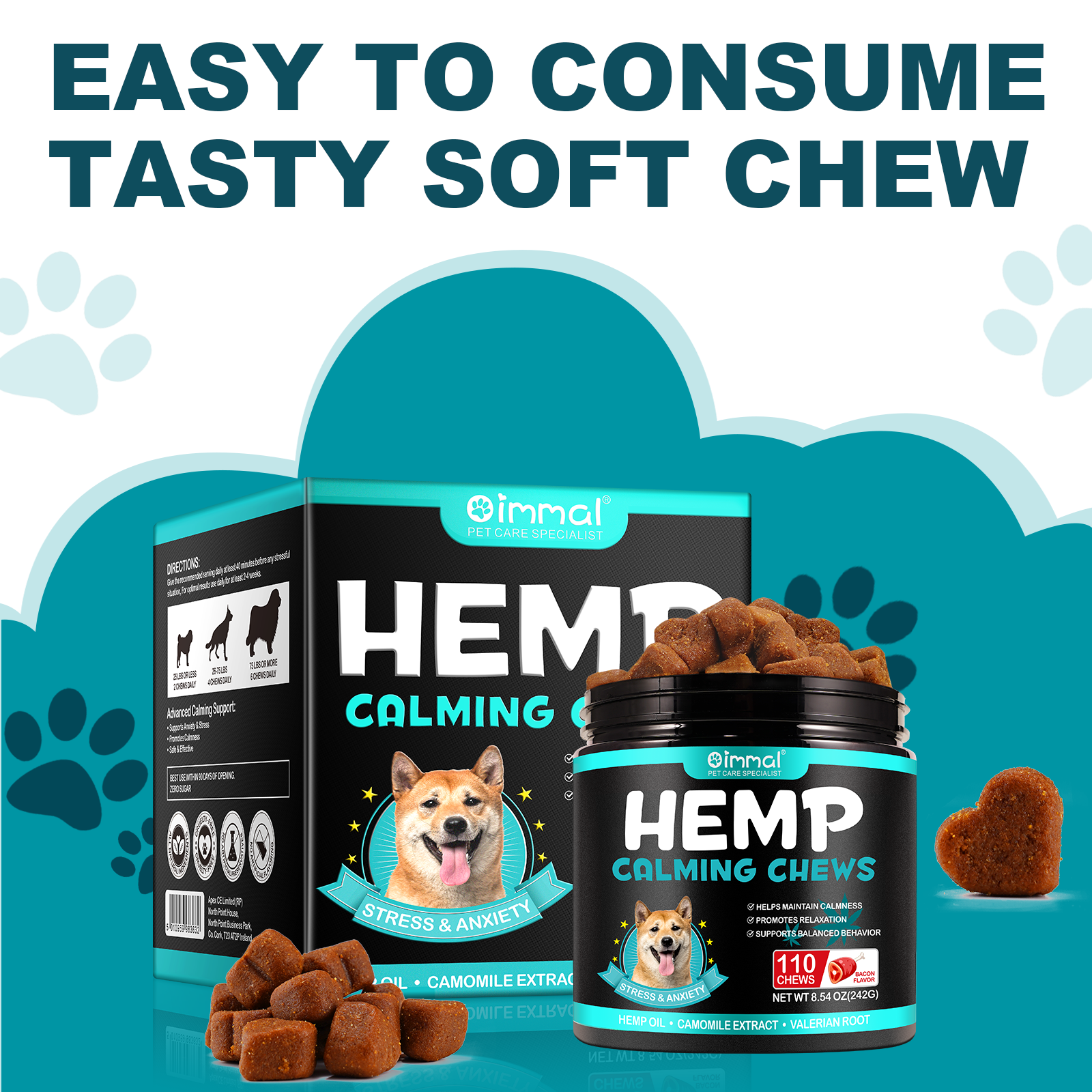 Oimmal Hemp Calming Chews / Bacon Flavor