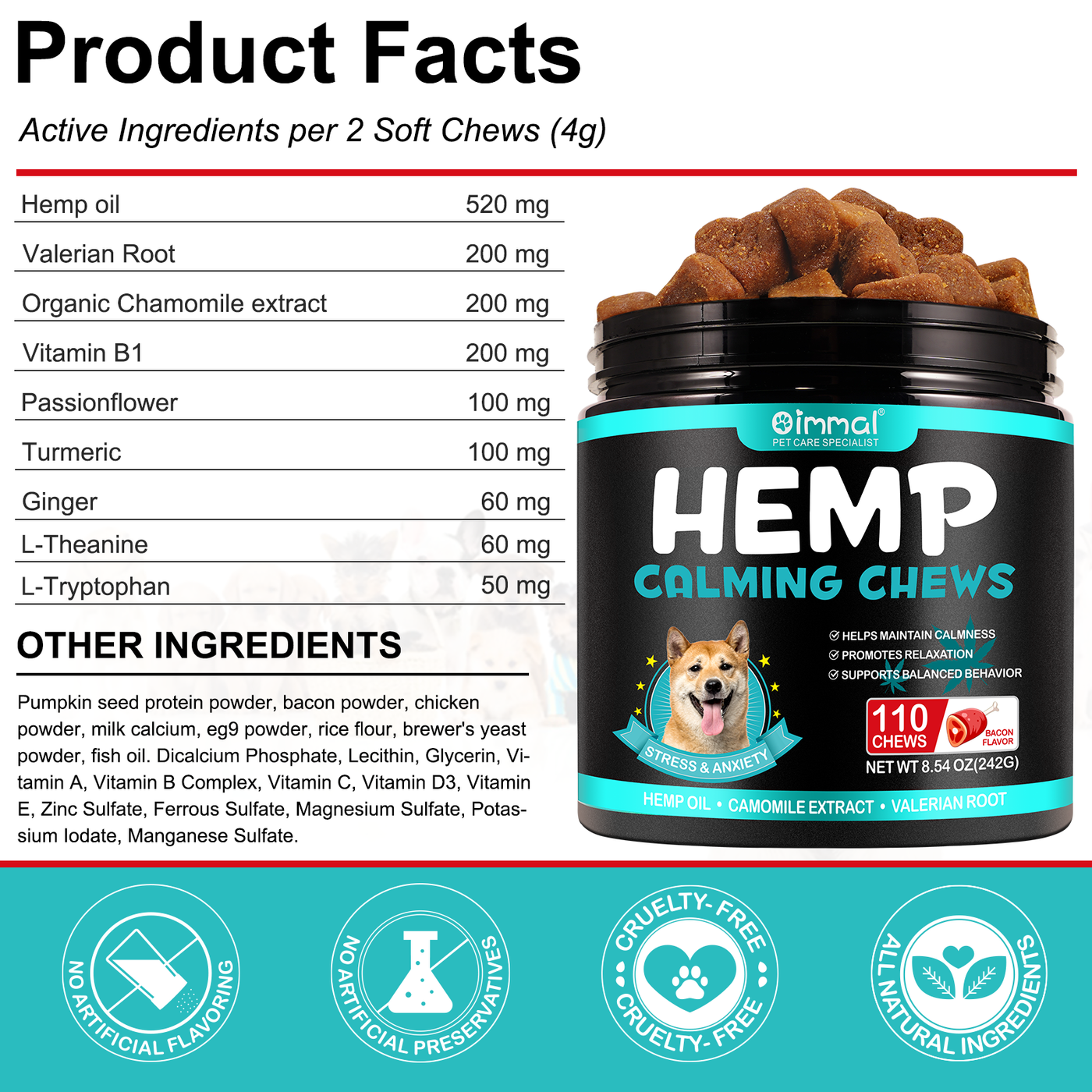 Oimmal Hemp Calming Chews / Bacon Flavor