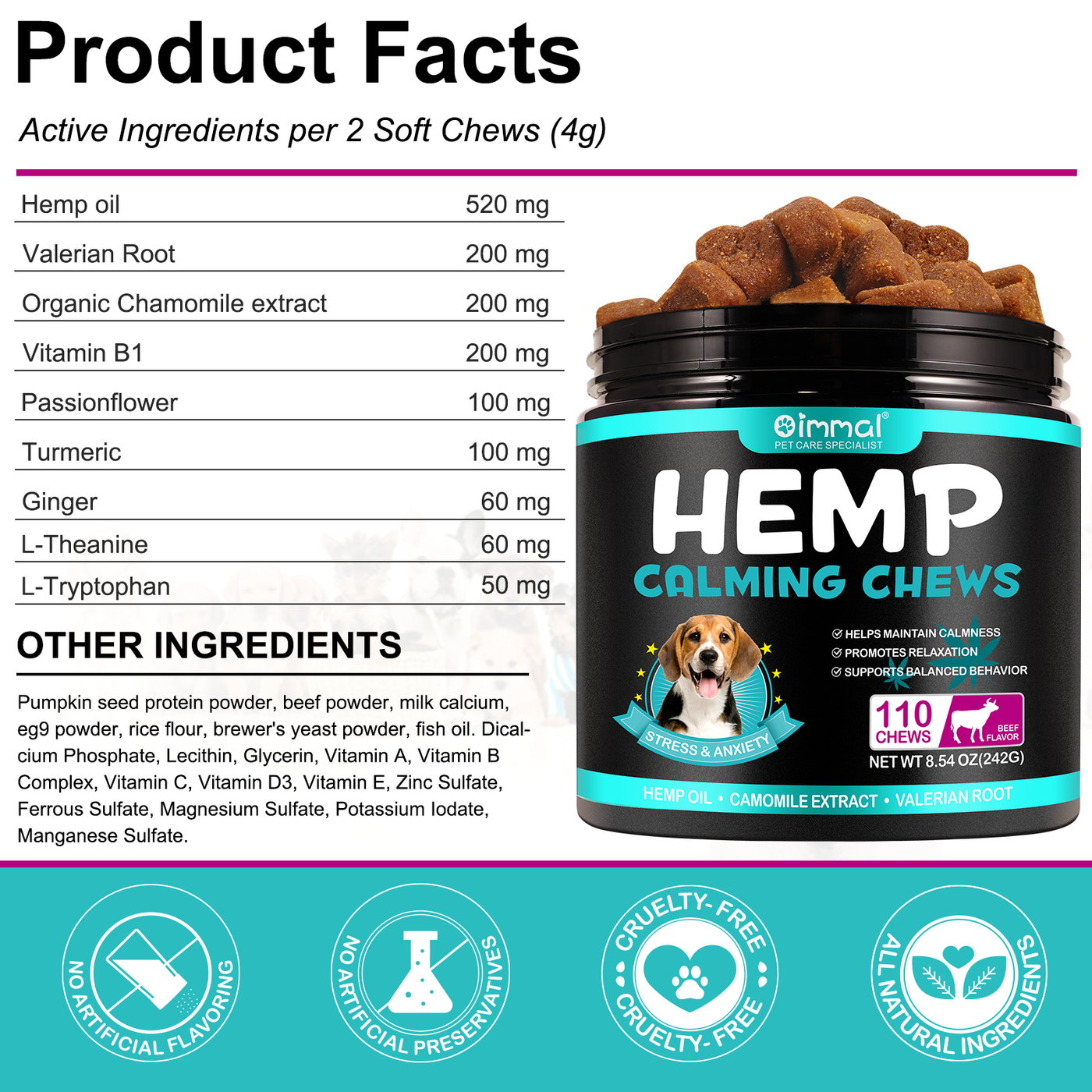 Oimmal Hemp Calming Chews / Beef Flavor