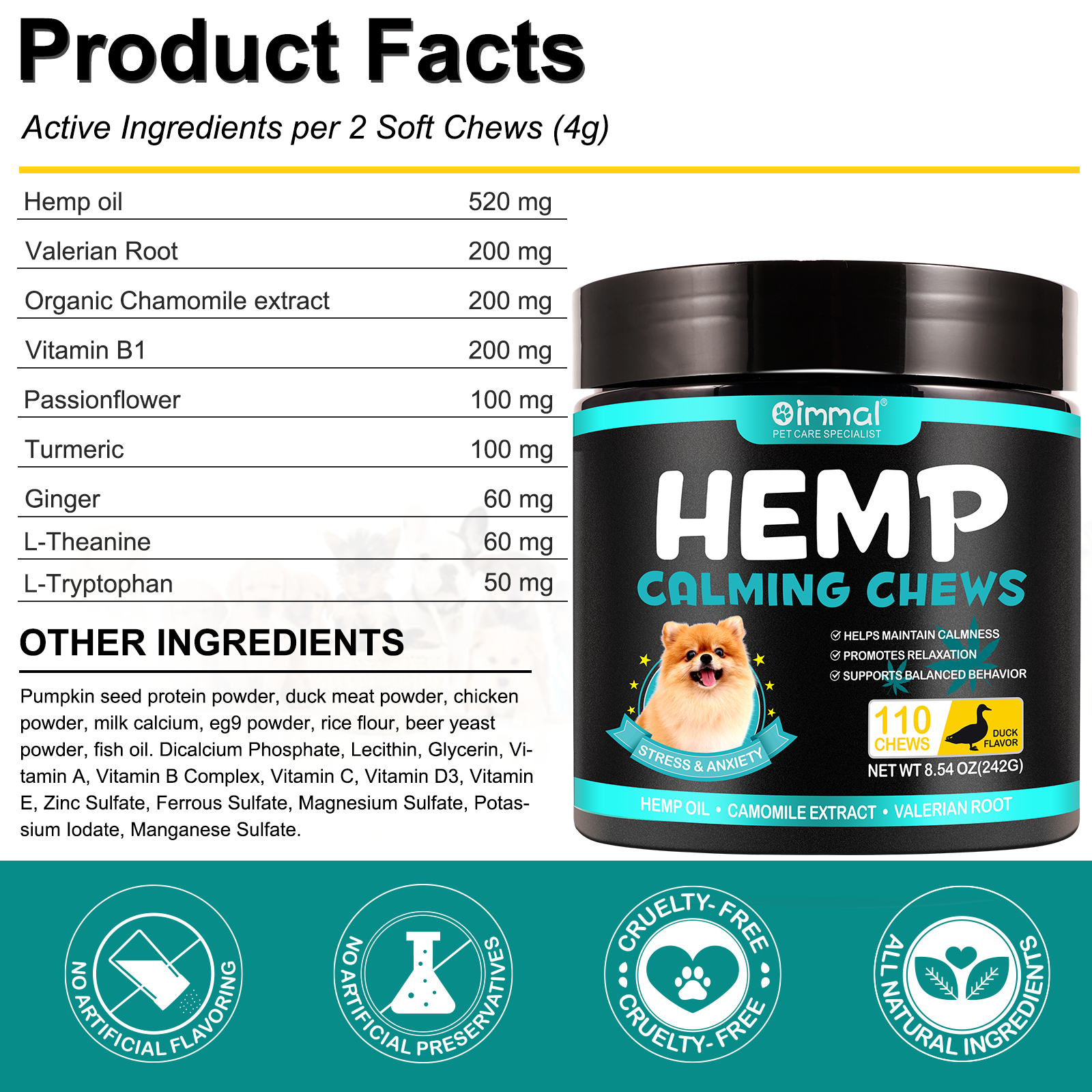 Oimmal Hemp Calming Chews / Duck Flavor