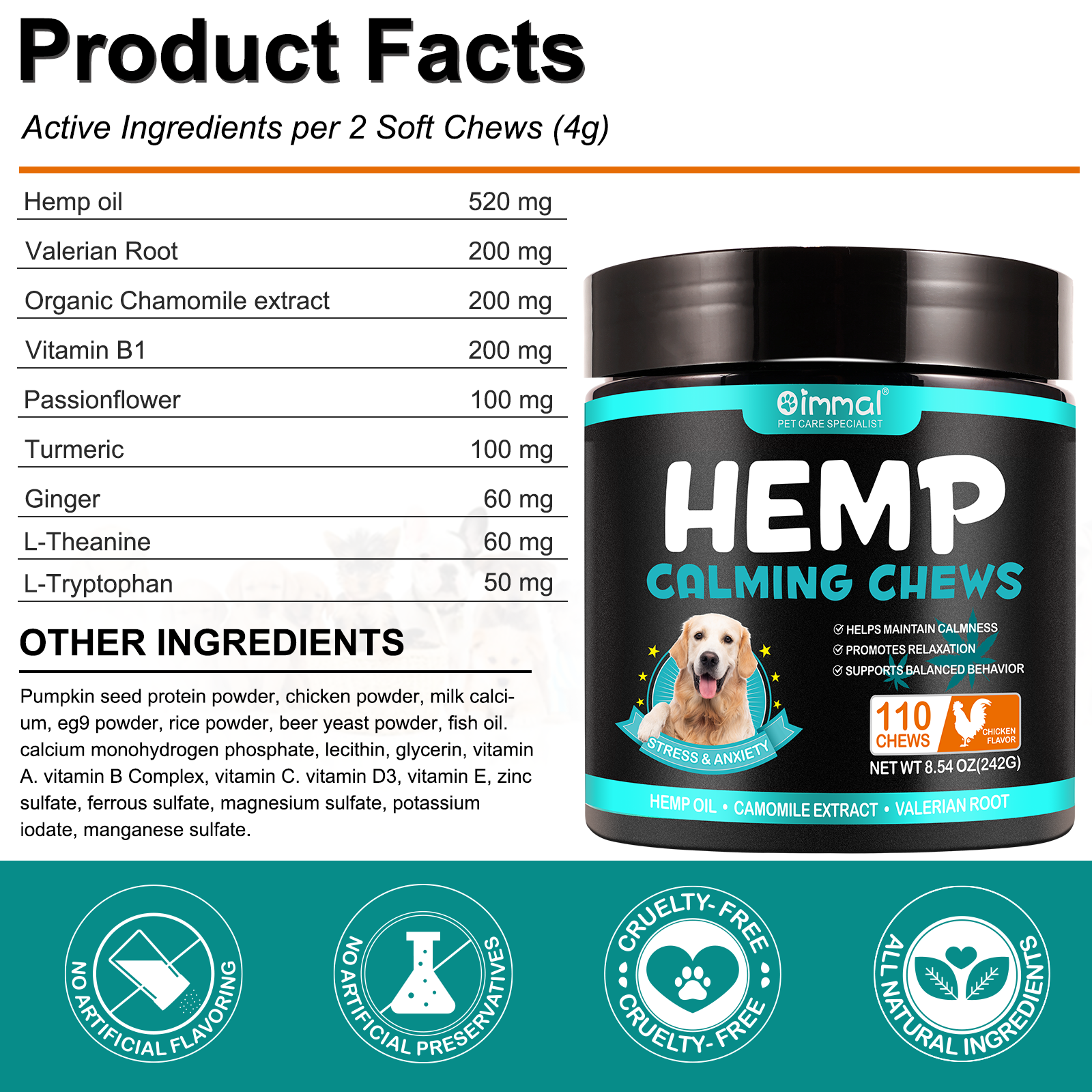 Oimmal Hemp Calming Chews / Chicken Flavor