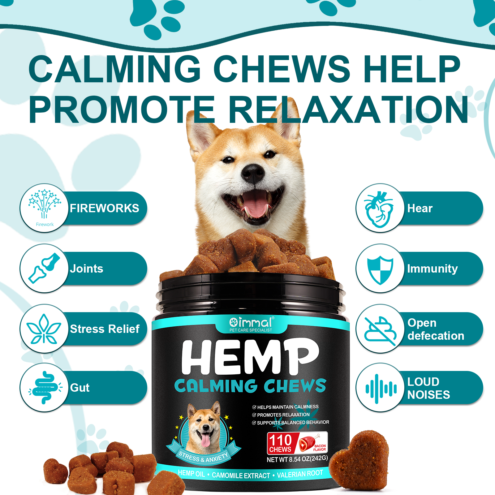 Oimmal Hemp Calming Chews / Bacon Flavor